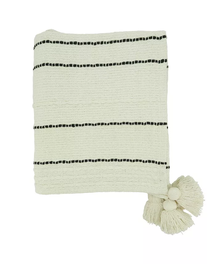 Saro Lifestyle Stripe Design Chunky Tassel Throw， 50