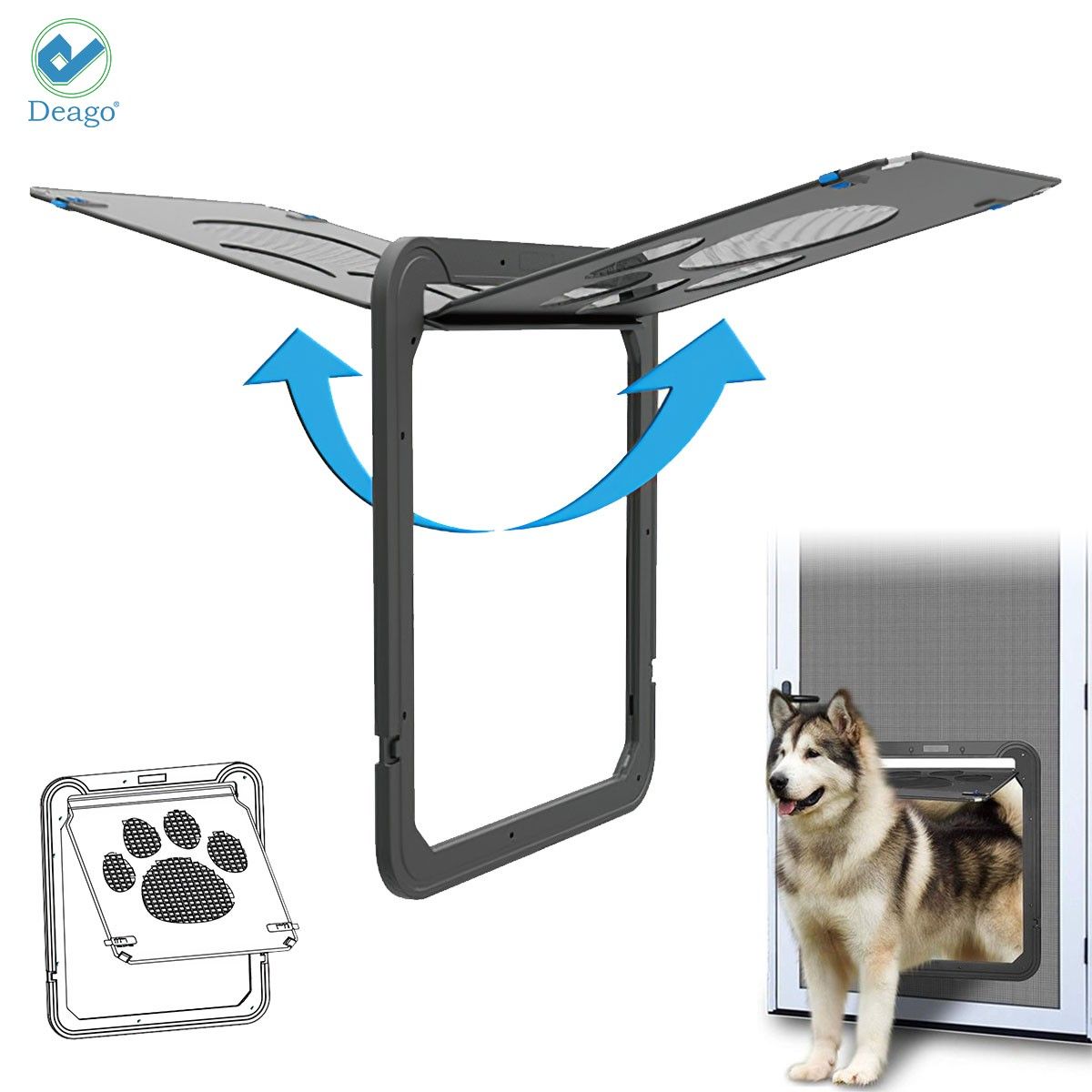 Deago Dog Screen Door， Inside Door Flap 12x14x0.4 Inch， Lockable Pet Screen Door， Magnetic Self-Closing Screen Door with Locking Function， Sturdy Screen Door for Dogs Cats