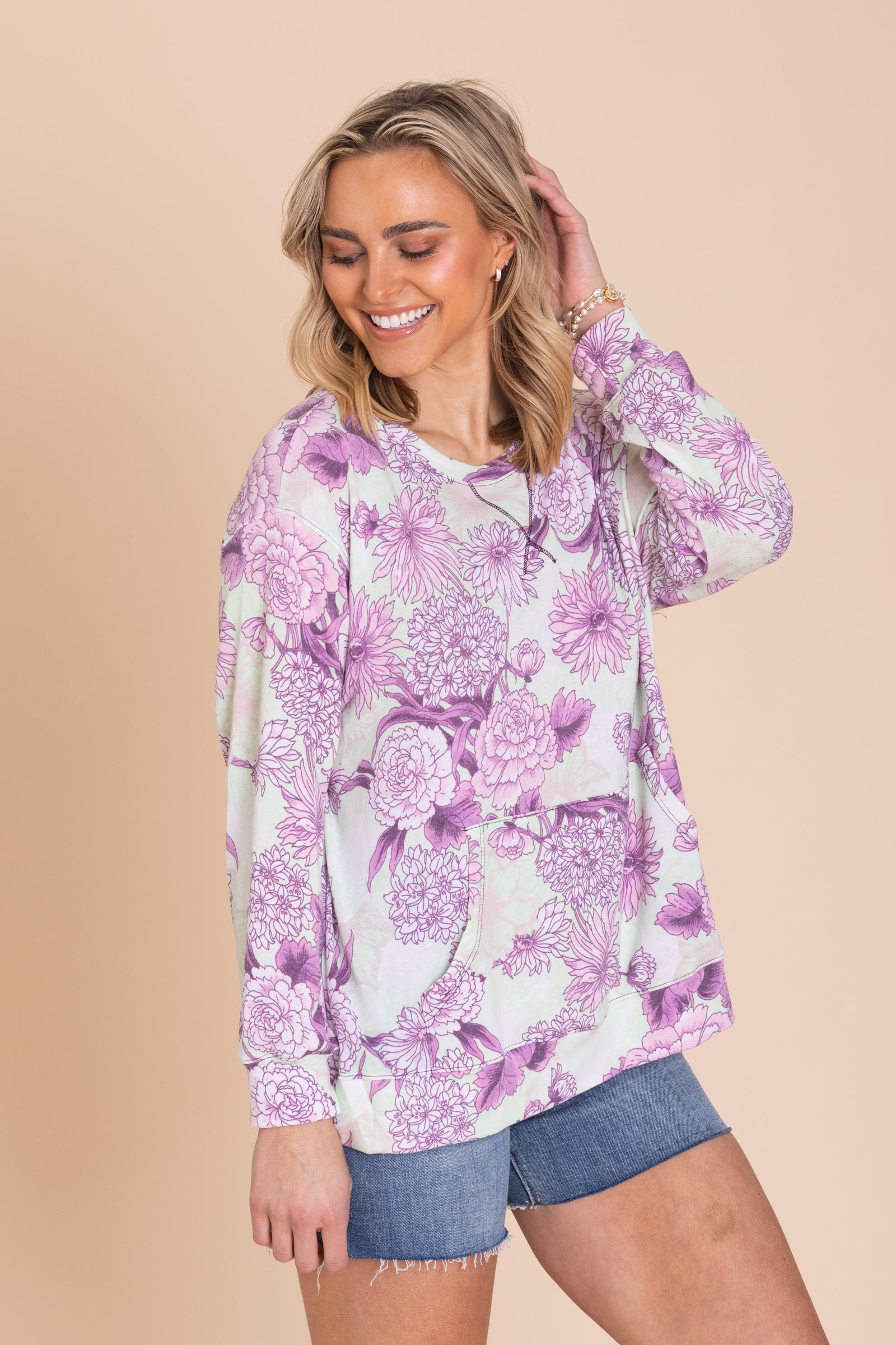 Spring Showers Lightweight French Terry Printed Sweatshirt With Pocket