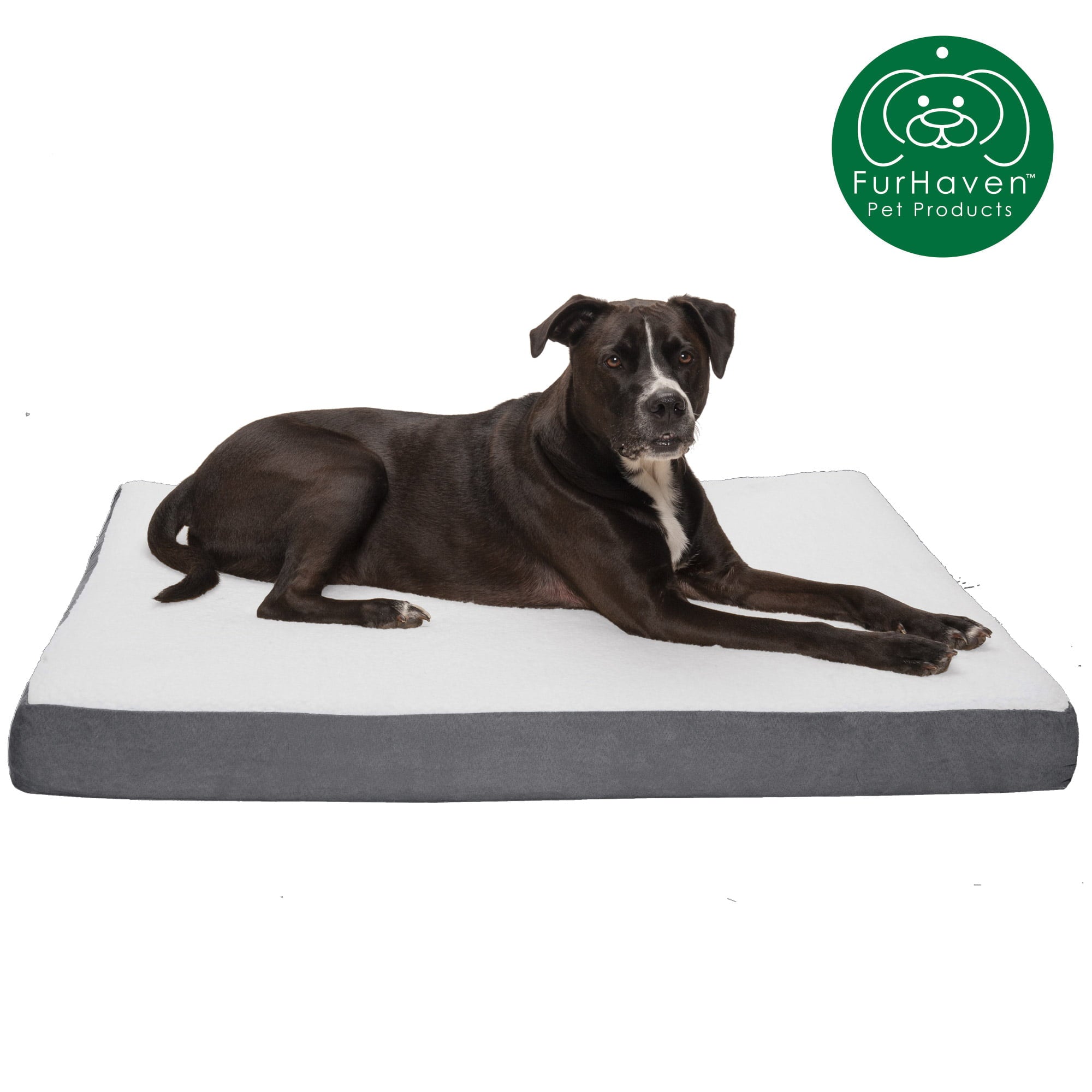 FurHaven Pet Products， Deluxe Cooling Gel Memory Foam Orthopedic Sherpa and Suede Pet Bed Mattress for Dogs and Cats， Gray， Jumbo