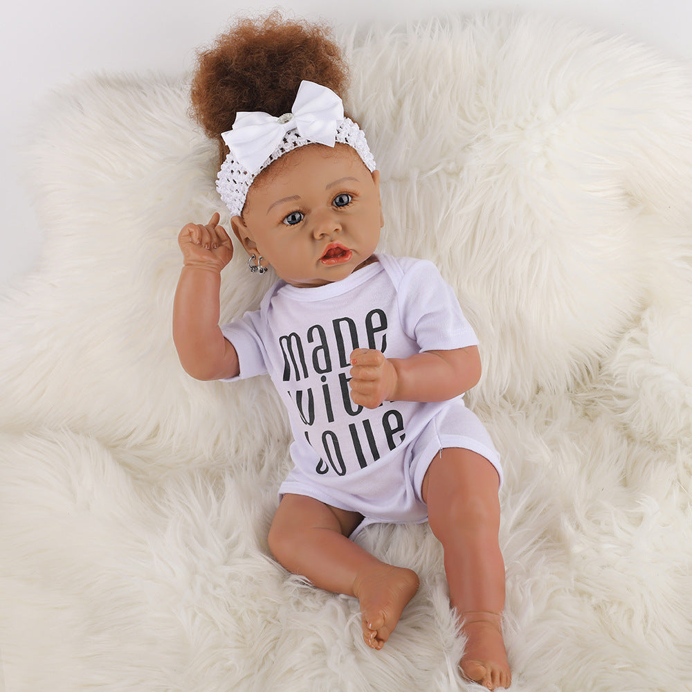 21.65" 55cm Black skin Reborn Realistic Baby Dolls Full Body Silicone Realistic Alive Simulation Doll Gift