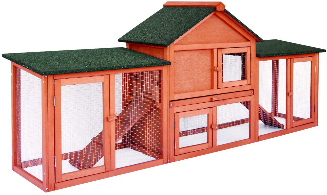 streakboard 83'' Large Rabbit Hutch Backyard Wooden Chicken Coop Bunny Poultry Cage W/ Ramp
