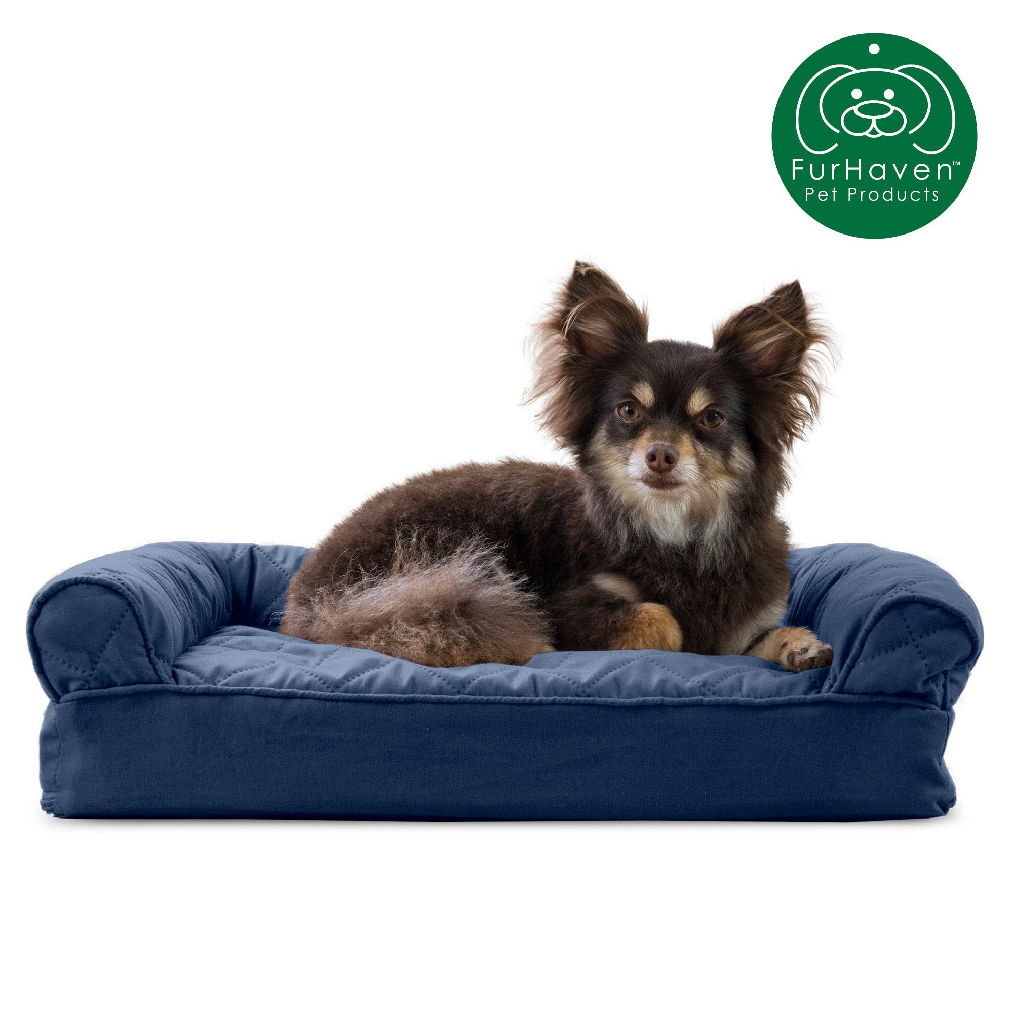 FurHaven Pet Products | Memory Foam Quilted Sofa Pet Bed for Dogs and Cats - Navy， Small