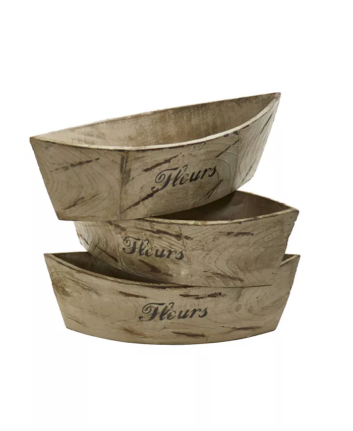 Nearly Natural White Washed Wood Planter - Set of 3
