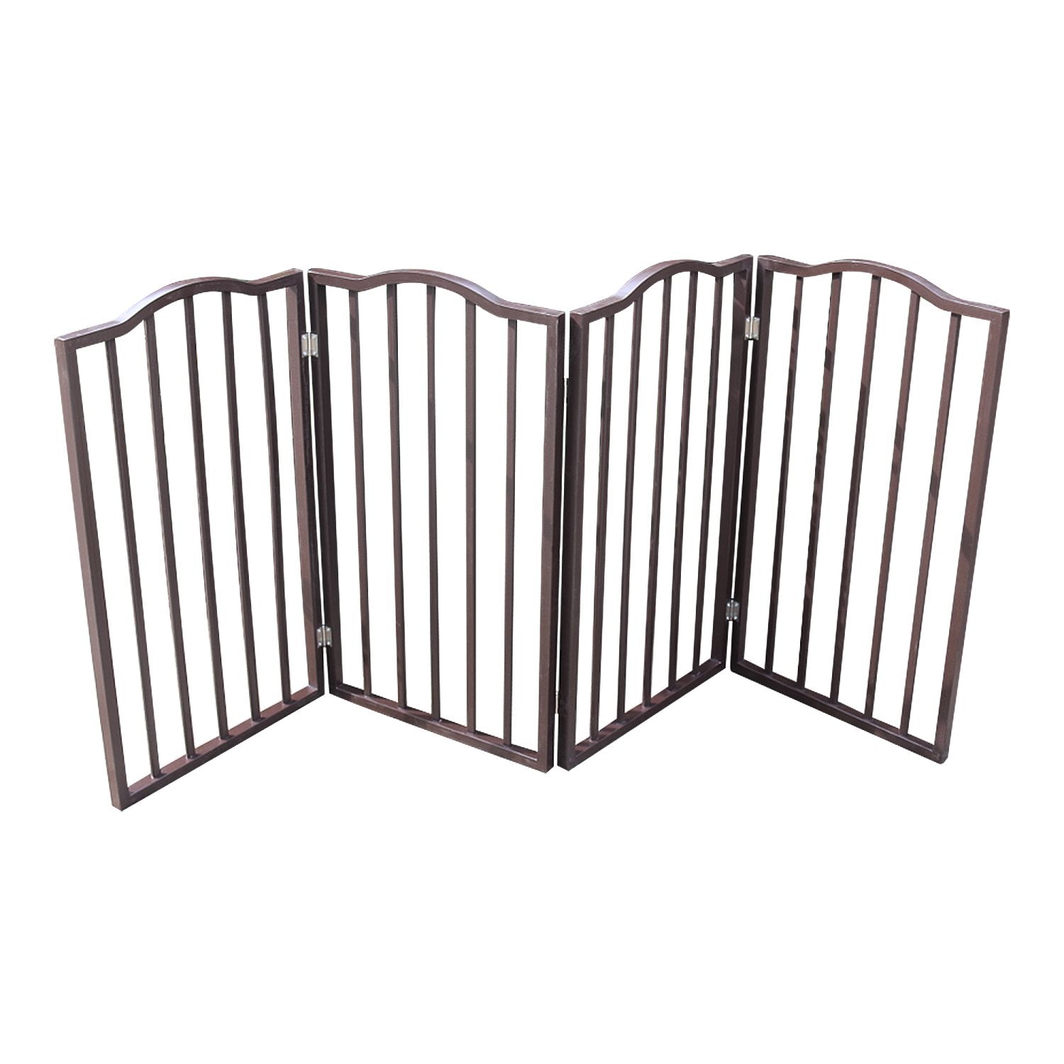ANOGOL Foldable Pet Gate for Dogs， Dog Gate for Doorway， Stairs or House， Wooden Indoor Dog Fence， 32 inch 4 Panels Step Over Fence， Extra Wide，Brown