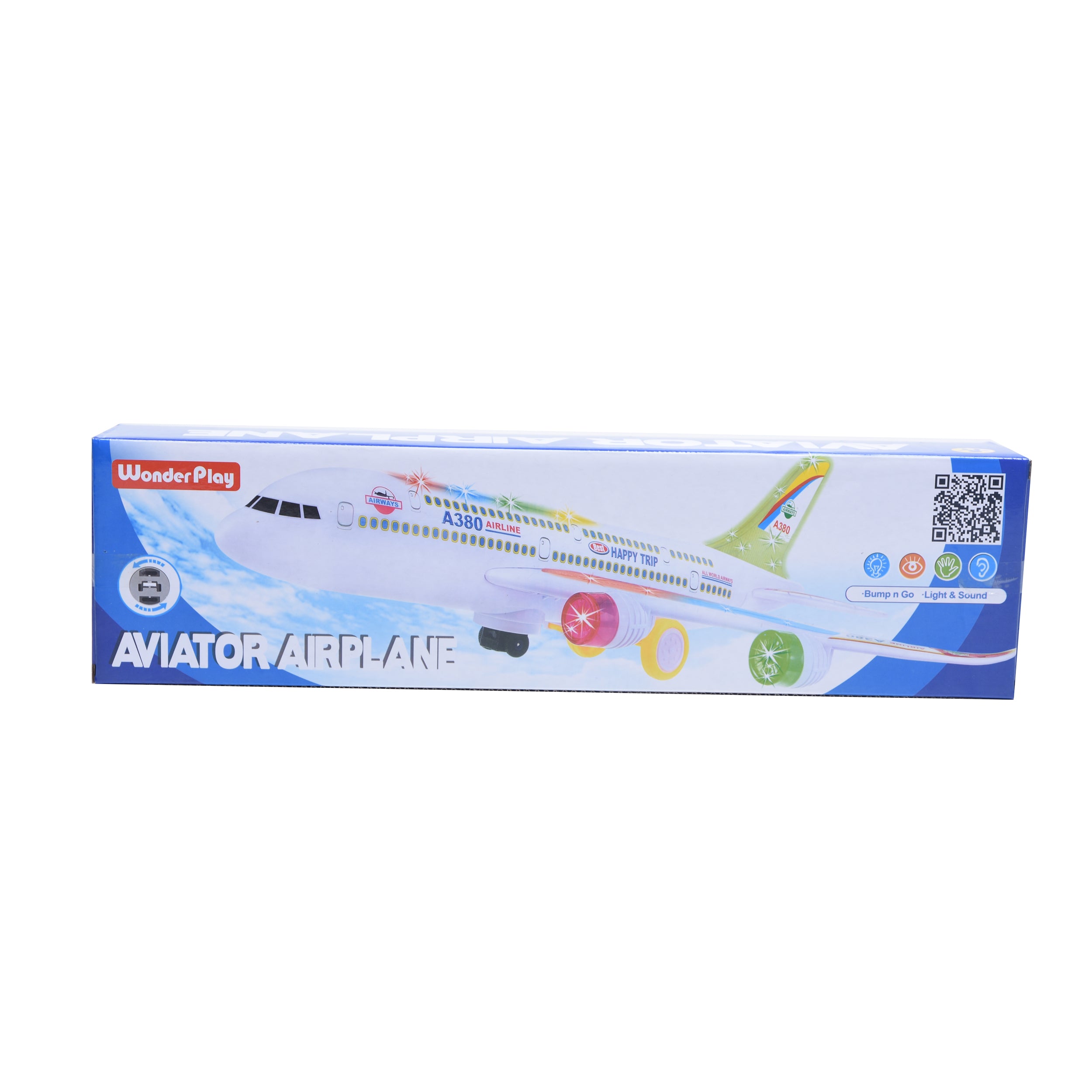 WonderPlay All Aboard! Bump and Go Airplane With Light and Sound - White