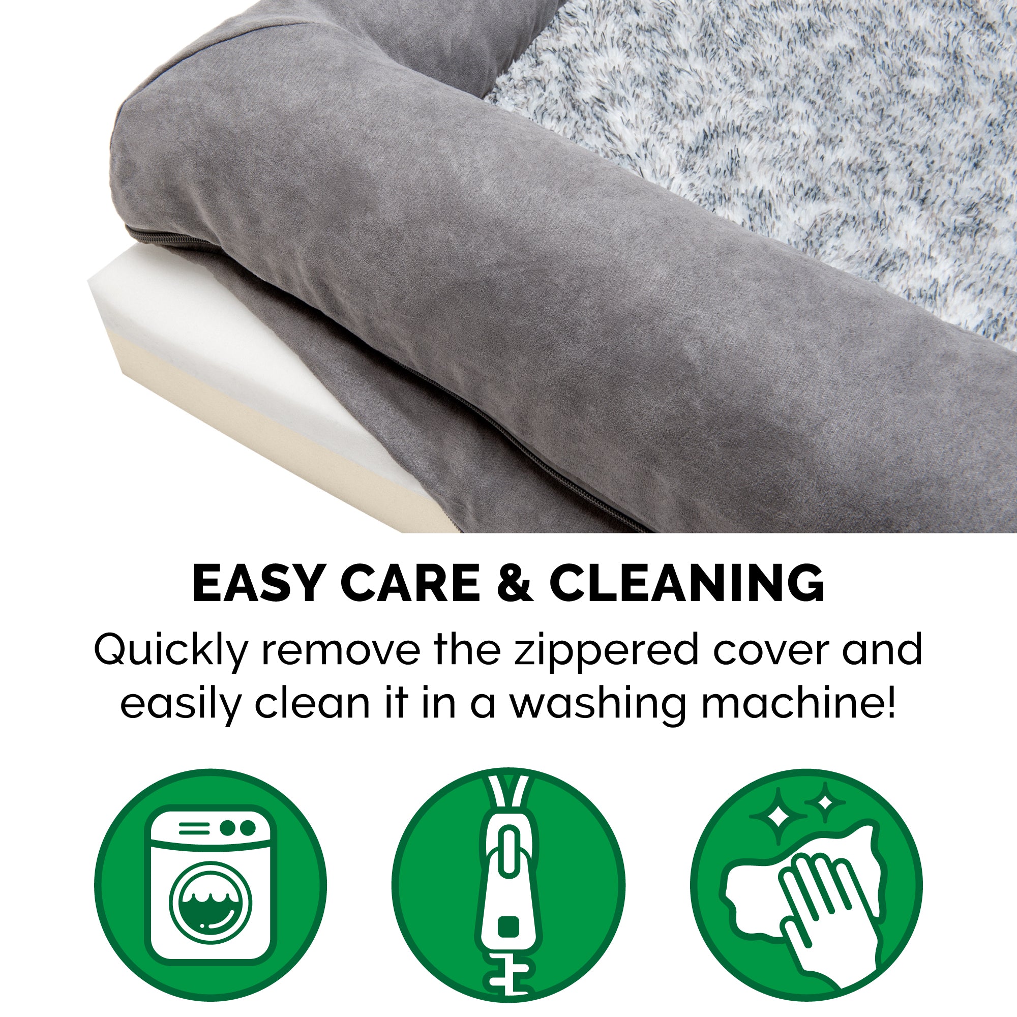 FurHaven Pet Products | Memory Foam Two-Tone Faux Fur and Suede Sofa-Style Couch Pet Bed for Dogs and Cats， Stone Gray， Large