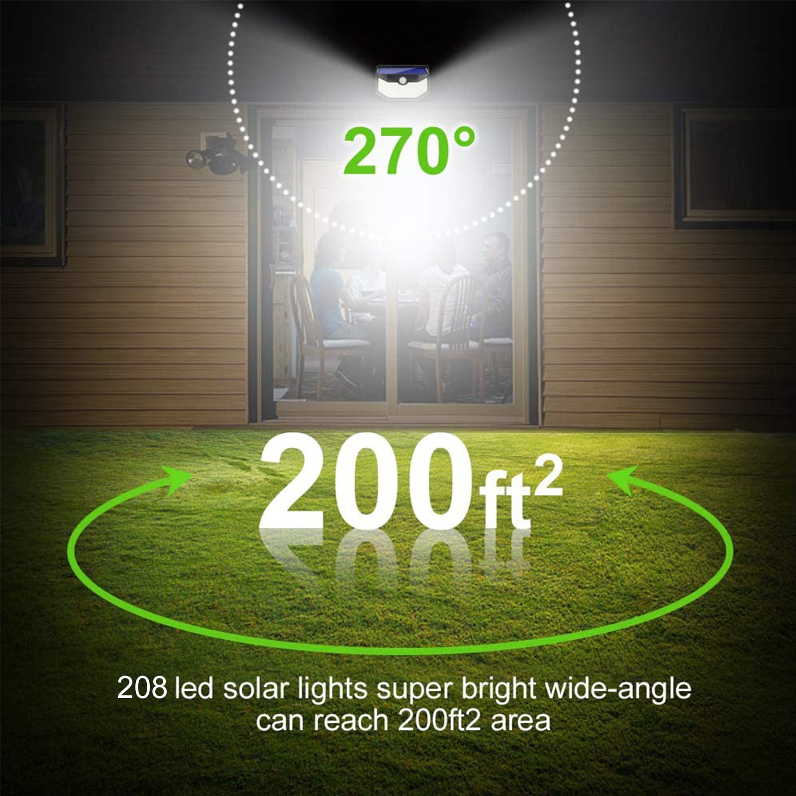 EEEkit Solar Motion Light Outdoor 208 LED Wireless Security Wall Lamp IP65 Waterproof Motion Sensor Spotlight 3 Light Modes for Garden Deck Yard Garage Patio