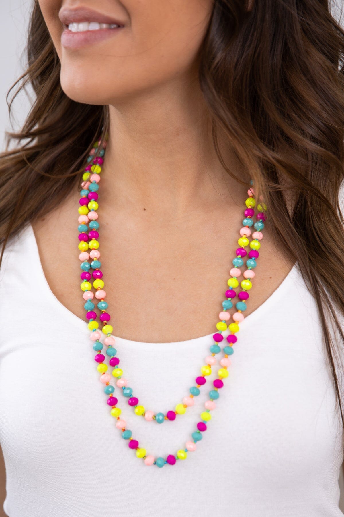 Yellow Multicolor Long Beaded Necklace