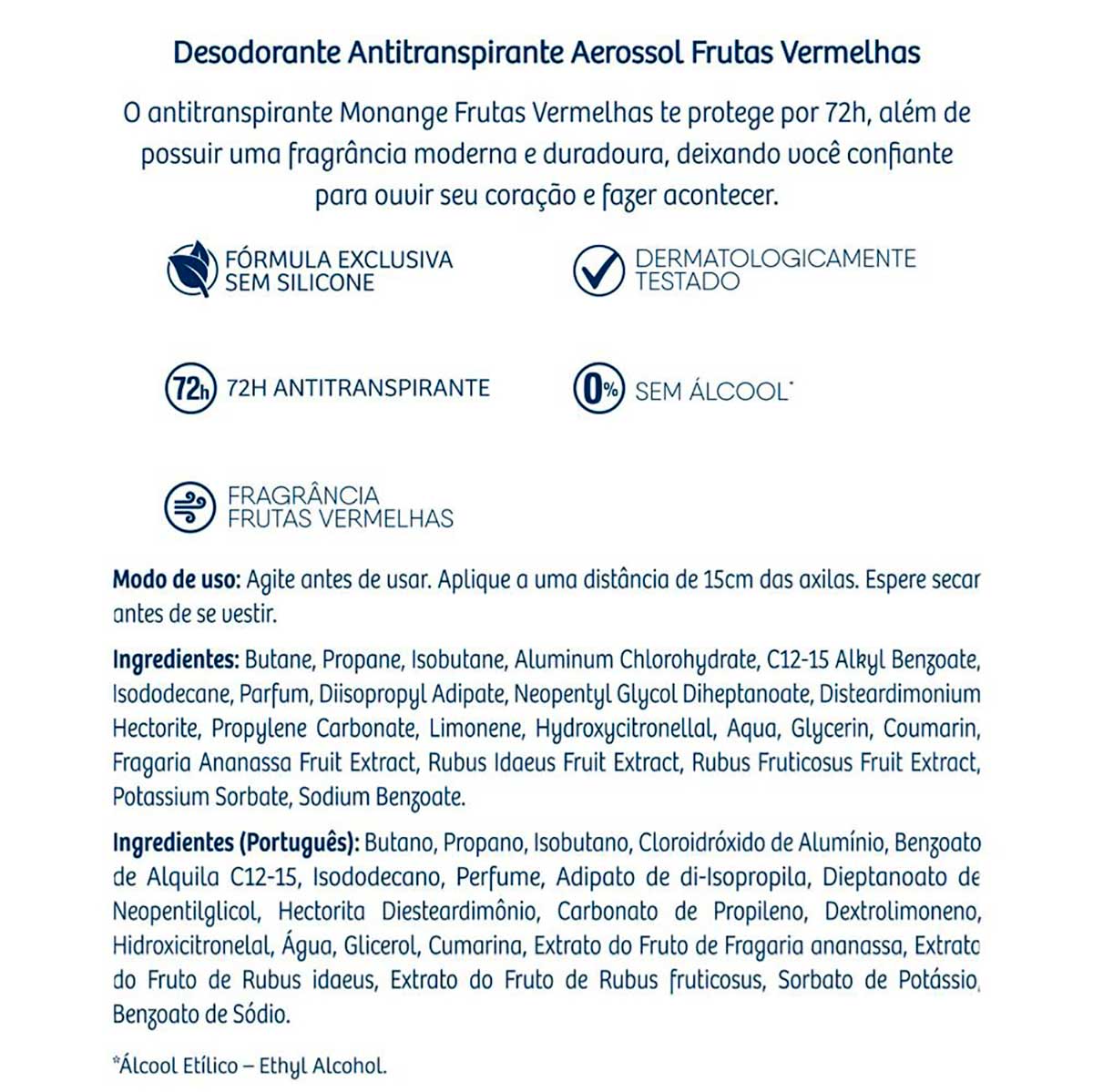 Desodorante Aerossol Antitranspirante Monange Feminino Frutas Vermelhas 150ml