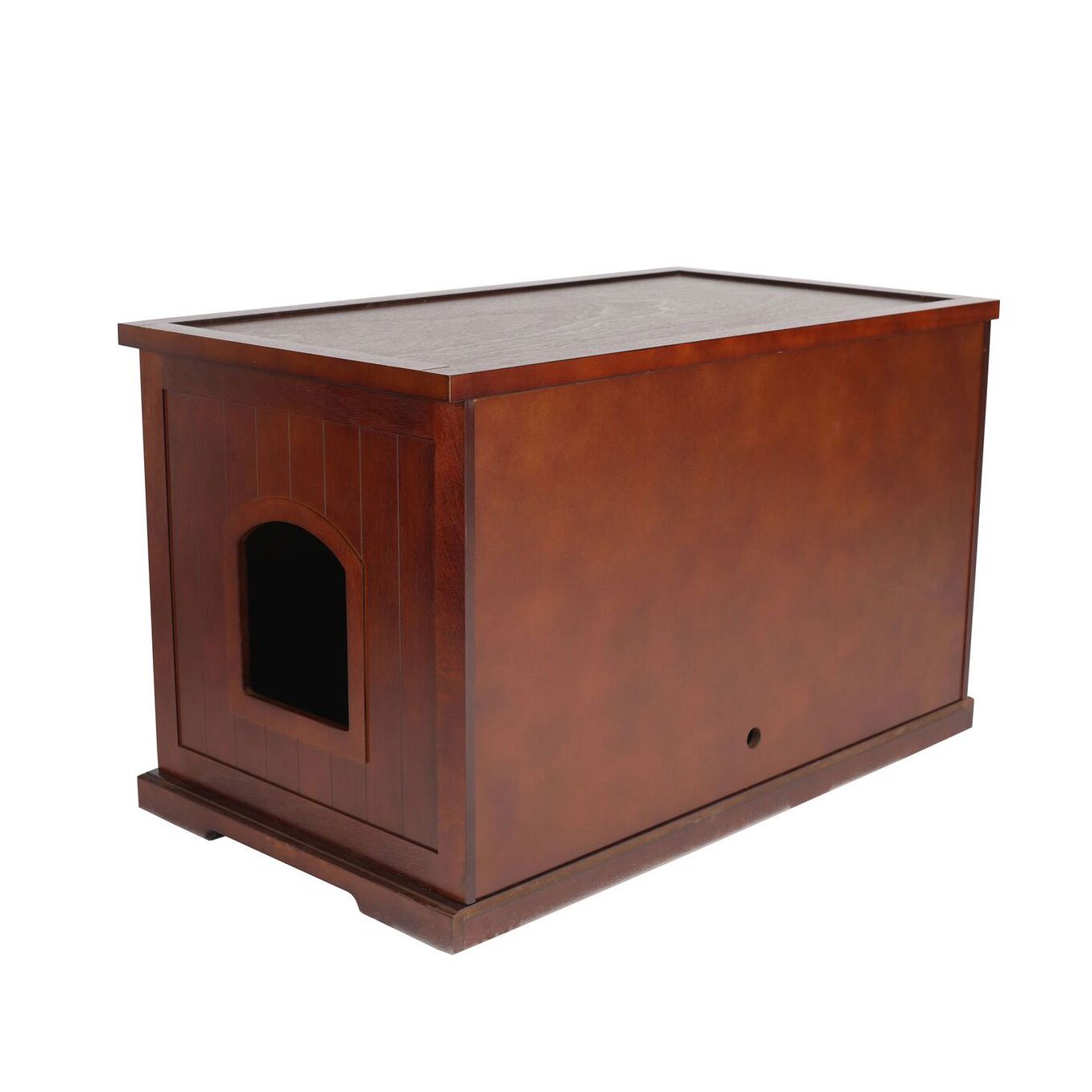 Merry Products Pet Cat Washroom Bench with Removable Partition Wall， Walnut
