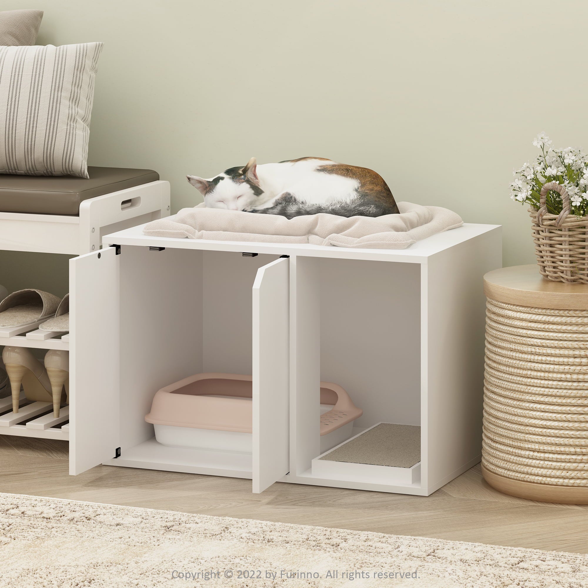 Furinno Peli Small Litter Box Enclosure， Solid White