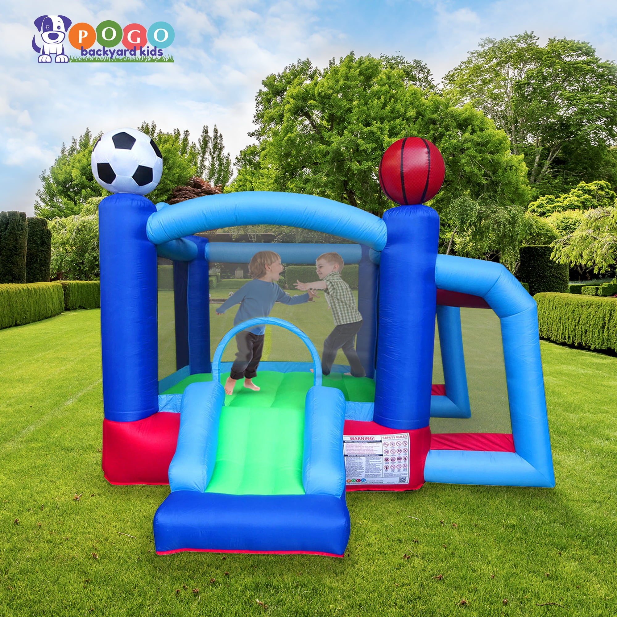 Pogo Bounce House Backyard Kids Sports Arena Inflatable Bounce House with Soccer Goal