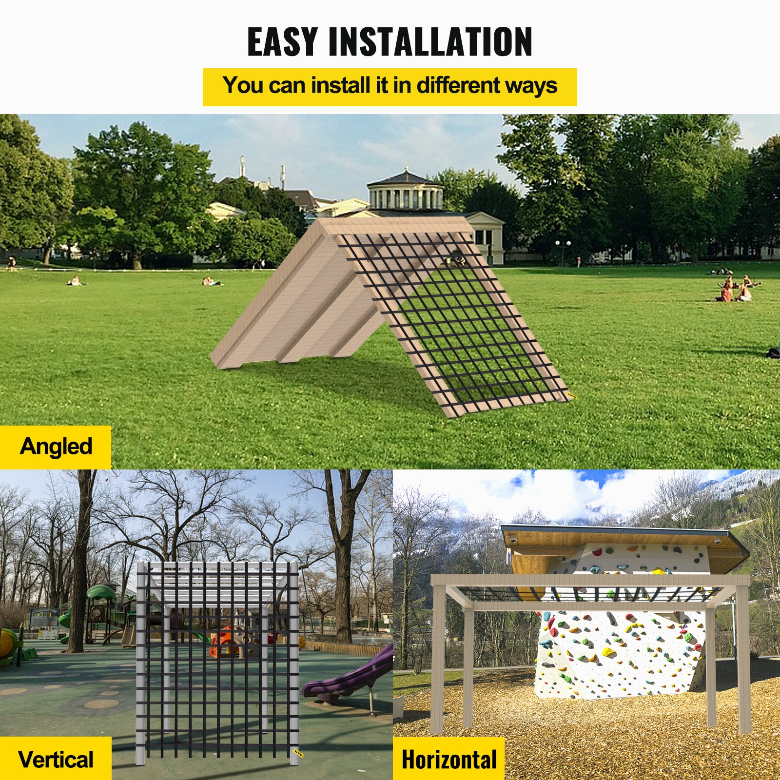 VEVOR Climbing Cargo Net Climbing Net 10' x 8' Playground Rope Ladder Swingset