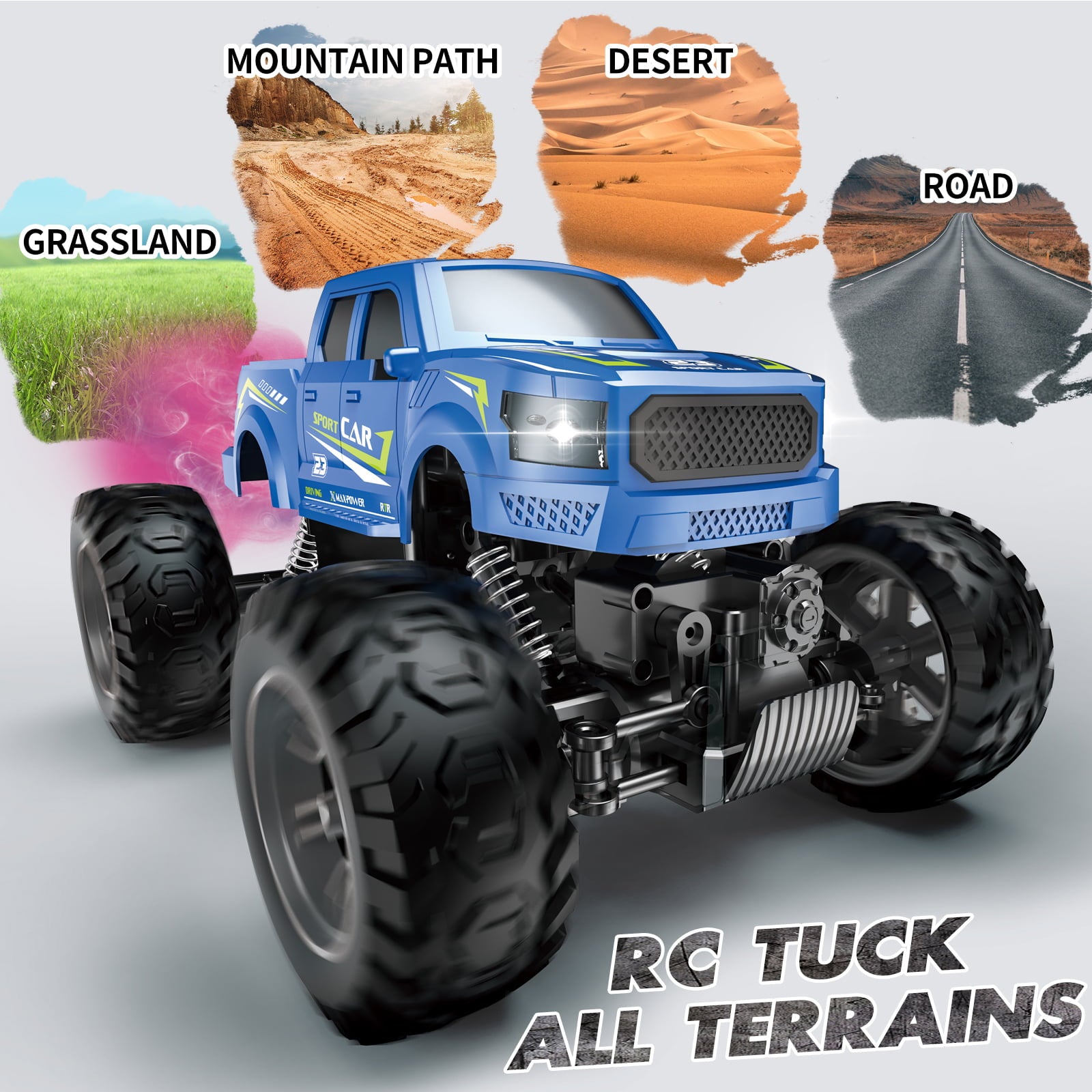 RC Cars Remote Control Car 1:16 Off Road RC Pickup Monster Truck for Boy Adult Gifts All Terrain Hobby Car 4WD Dual Motors LED Headlight Rock Crawler
