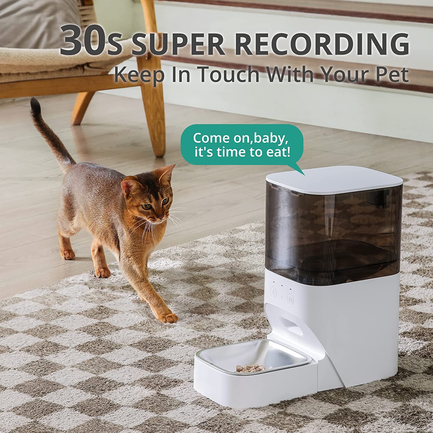 Automatic Cat Feeder， Timed Cat Feeder with APP Control， Dog Food Dispenser with Stainless Steel and Lock Lid， Up to 20 Portions 10 Meals Per Day， 30S Voice Recorder， 4L Programmable Pet Feeder