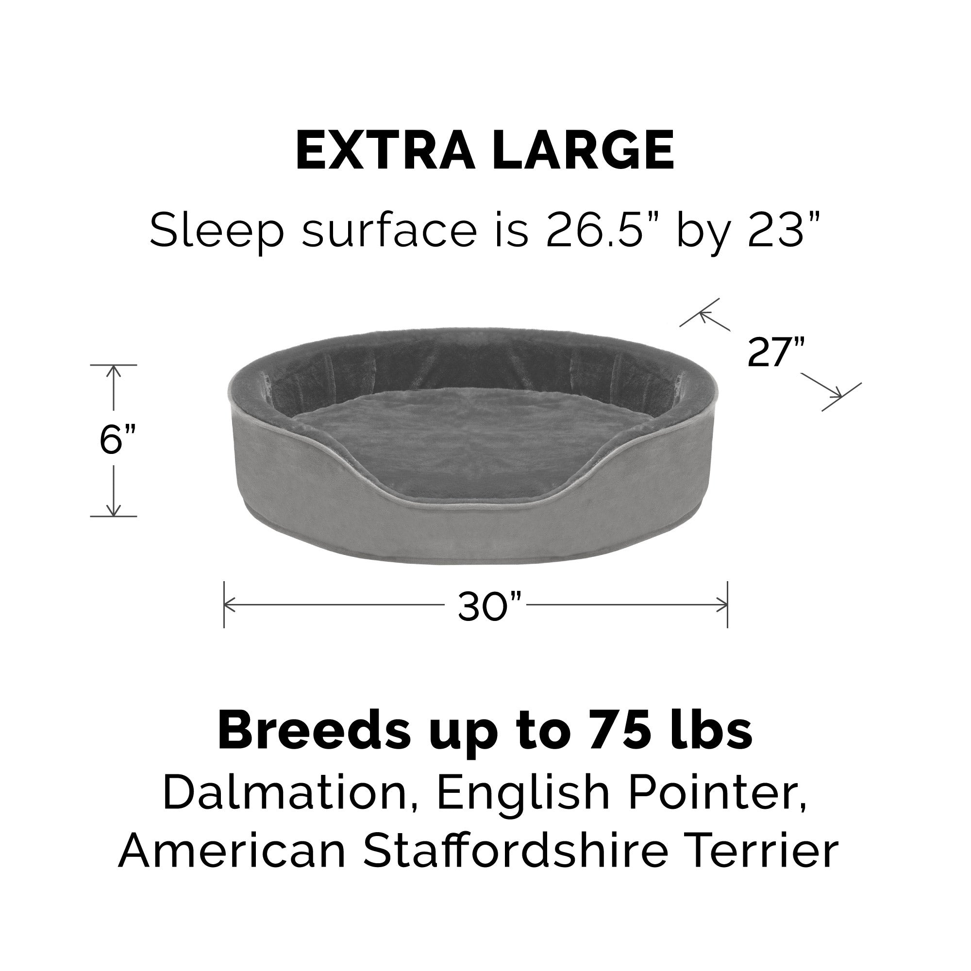 FurHaven | Orthopedic Plush and Velvet Oval Pet Bed for Dogs and Cats， Smoke Gray， Extra Large