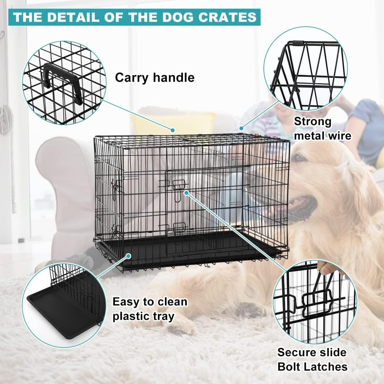 NiamVelo 48 inch Large Dog Crate  Dog Cage Dog Kennel， Folding Metal Wire Pet Crate with Handle and Plastic Tray， IndoorandOutdoor， Black XXL