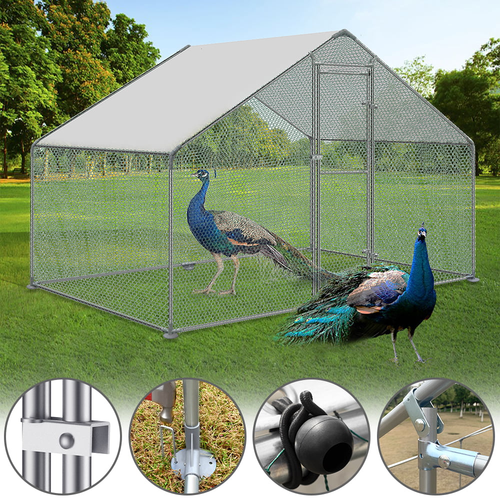 HENGMEI Metal Chicken Coop House 3 x 2 x 2m Outdoor Run Walk-in Hen House Cage with Cover for Pets Hens Rabbit Dogs Ducks Chickens(118''x78''x78'')