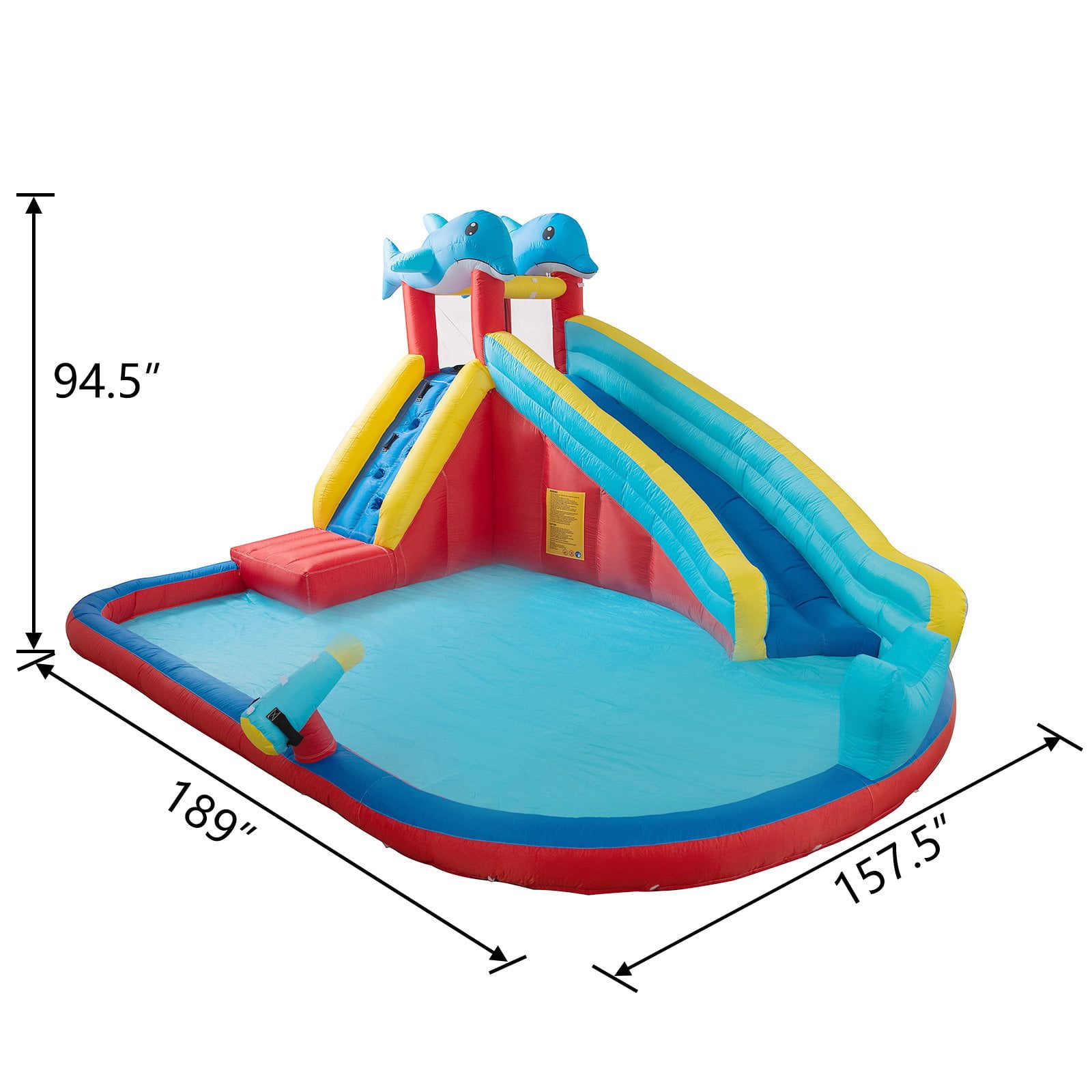 Inflatable Water Slide Park Bounce House for Kids， Climbing Wall and Splash Pool and Water Gun， Outdoor Backyard Waterslide for Girl and Boy (with 450W Air Blower)