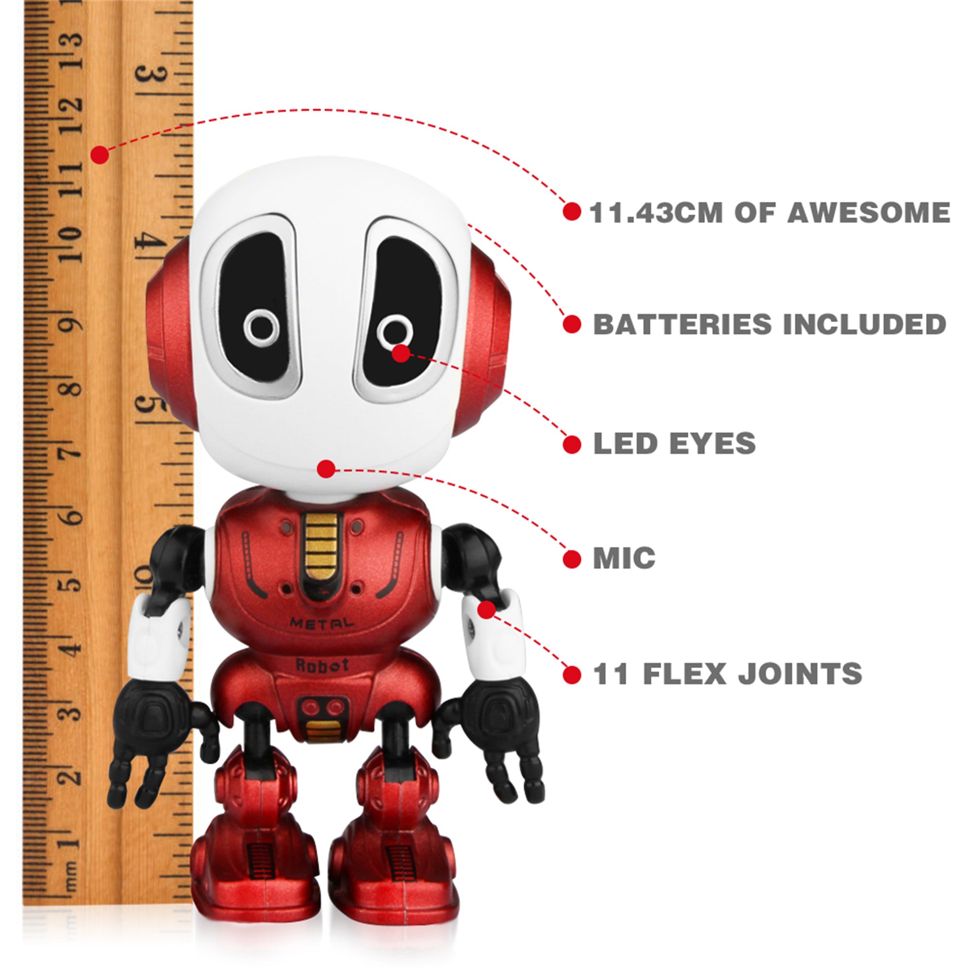 Wupuaait Talking Robot Toy for 3-9 Y Kids with Flexible Body and LED Lights， Red