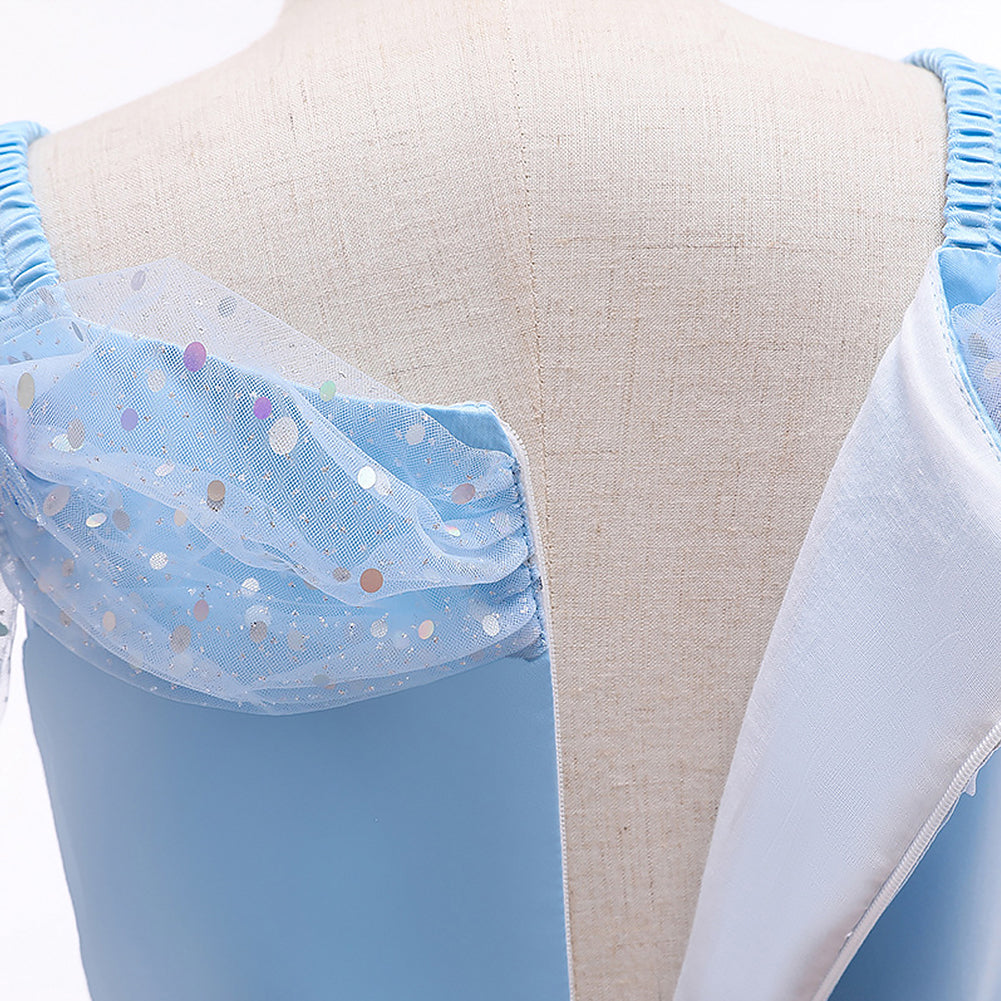 IMEKIS Cinderella Costume for Toddler Girls Princess Costumes Cinderella Dress Up Jewelry Set Crown Fairy Wand Baby Kids Halloween Cosplay Role Play Birthday Outfit 7-8 Years Blue Shiny