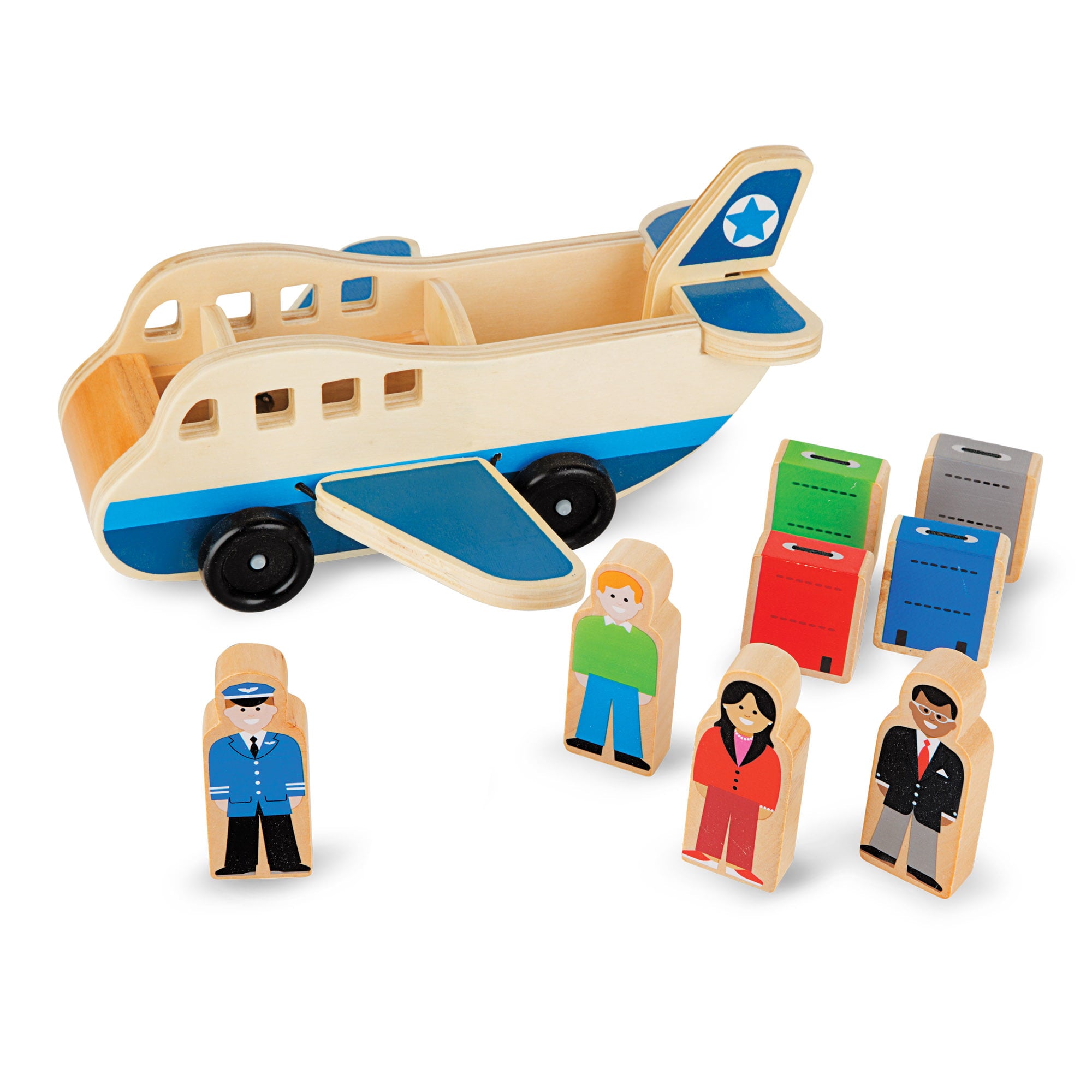 Melissa and Doug Wooden Airplane Play Set With 4 Play Figures and 4 Suitcases