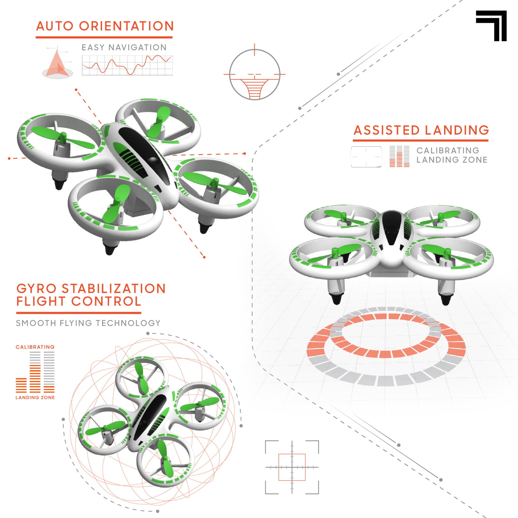 Sharper Image 2.4GHz RC Glow Up Stunt Drone with LED Lights， Mini Remote Controlled Quadcopter with Assisted Landing， Small Plane for Kids and Beginners， Wireless and Rechargeable