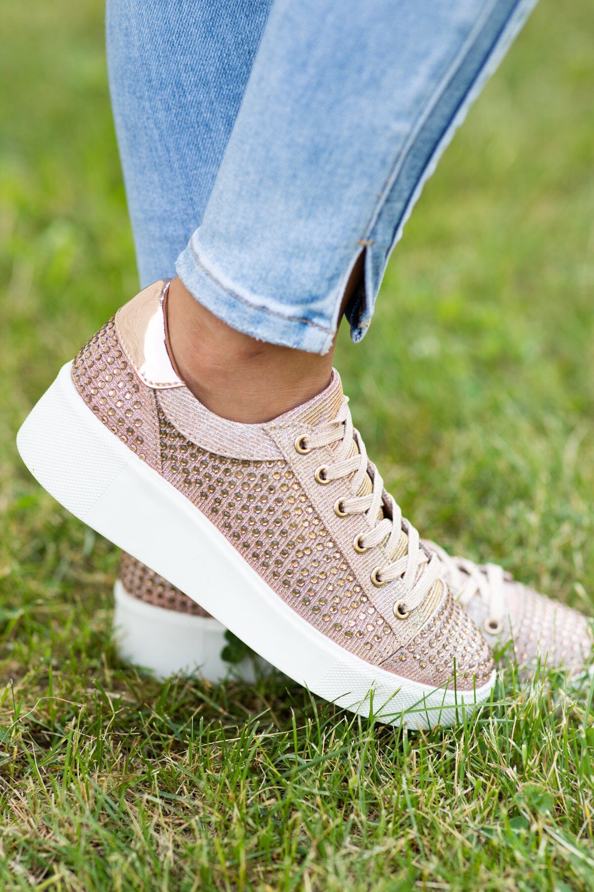 Rose Gold Studded Platform Sneakers