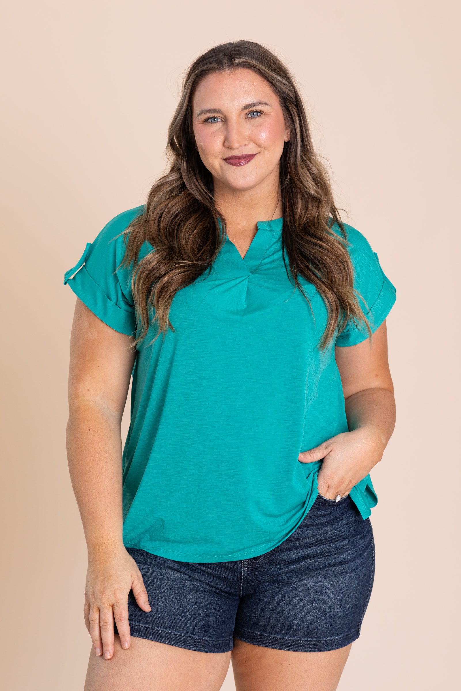 Wrinkle Free Folded Short Sleeve Knit Tops