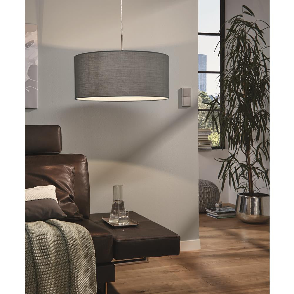 Eglo 31577 Pasteri Matt Grey Fabric Modern 1 Lamp Round Single Pendant 530mm