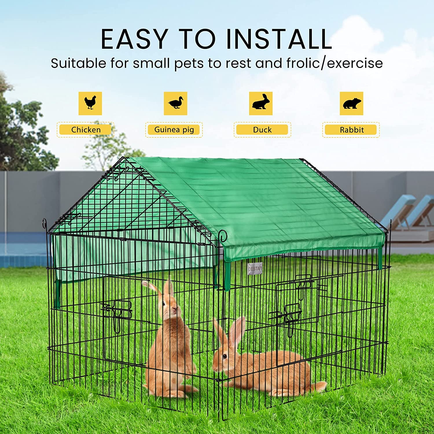 DEStar 71” x 30” Foldable Outdoor Backyard Metal Coop Chicken Cage Enclosure