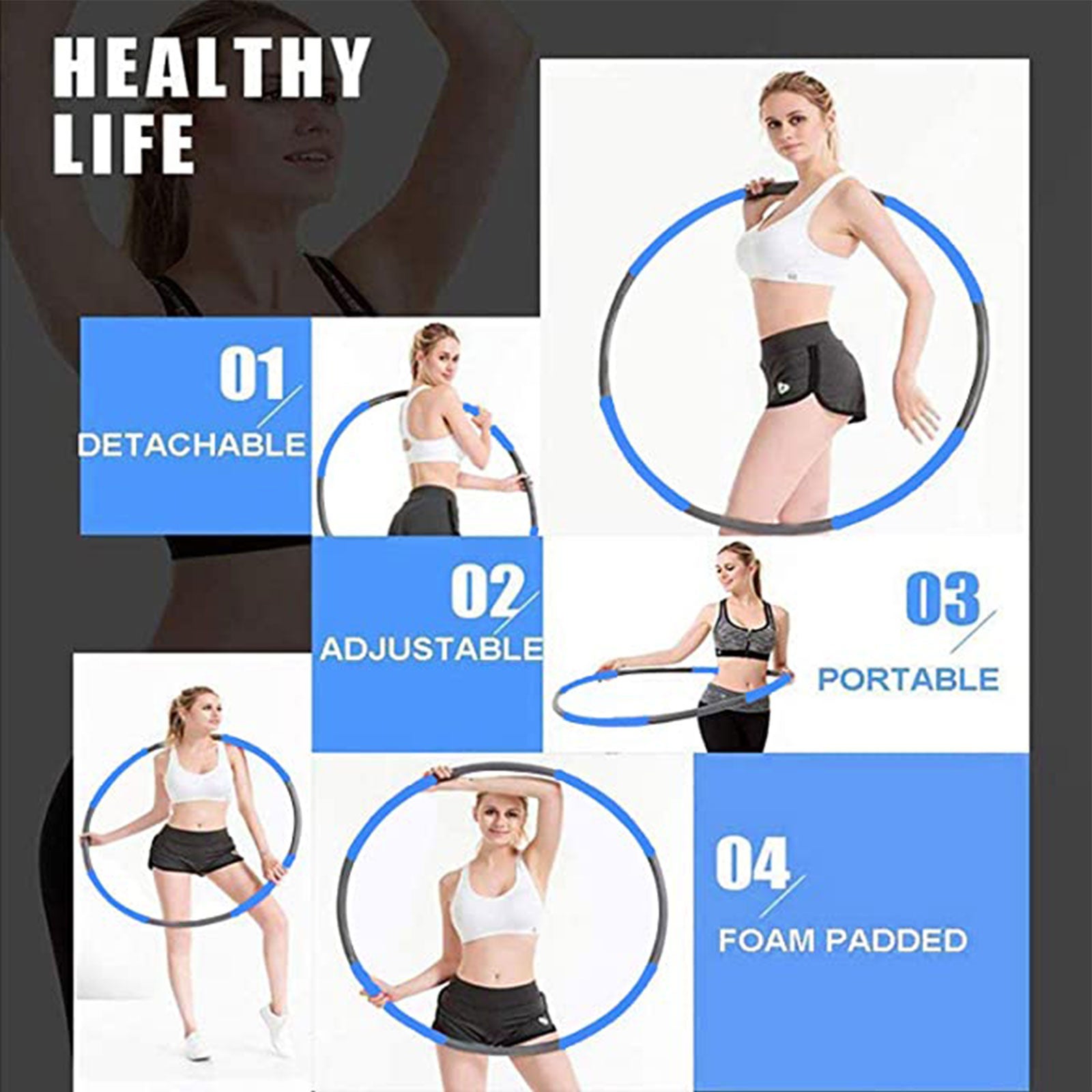 Puloru Waist Exercise Circle， 8 Removable Parts Weight Loss Accessory