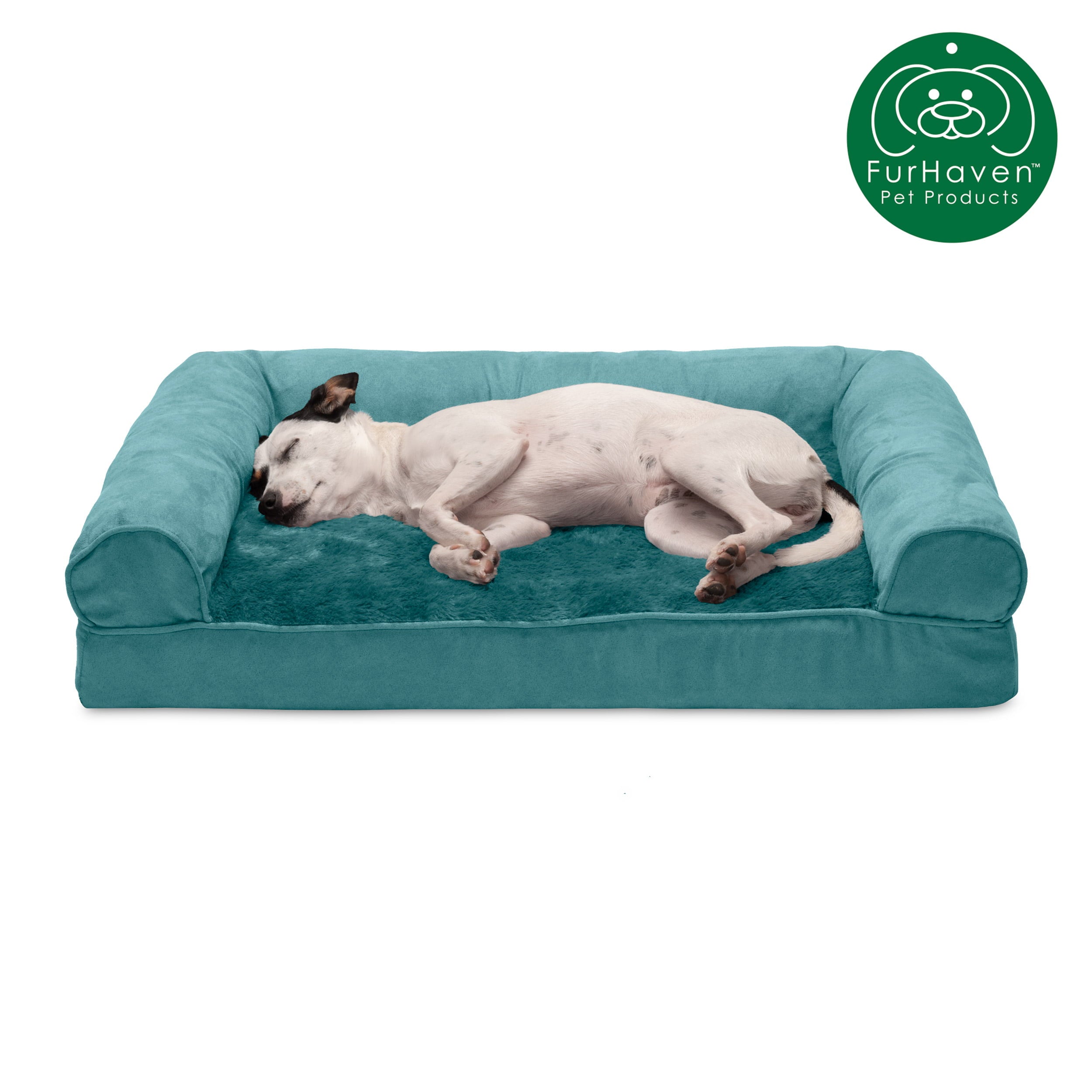 FurHaven Pet Products | Full Support Orthopedic Plush and Suede Sofa-Style Pet Bed for Dogs and Cats - Deep Pool， Medium