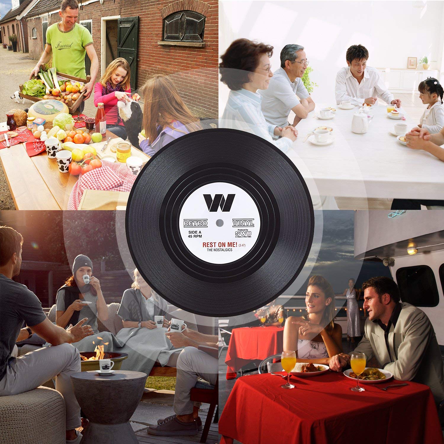 Set of 6 Retro Vinyl Record Disc Drink Coasters by - for Tea， Coffee， Beer Mug， Music Lovers Mats Great Grip and Protection for Table with No Marks or Water Transmission