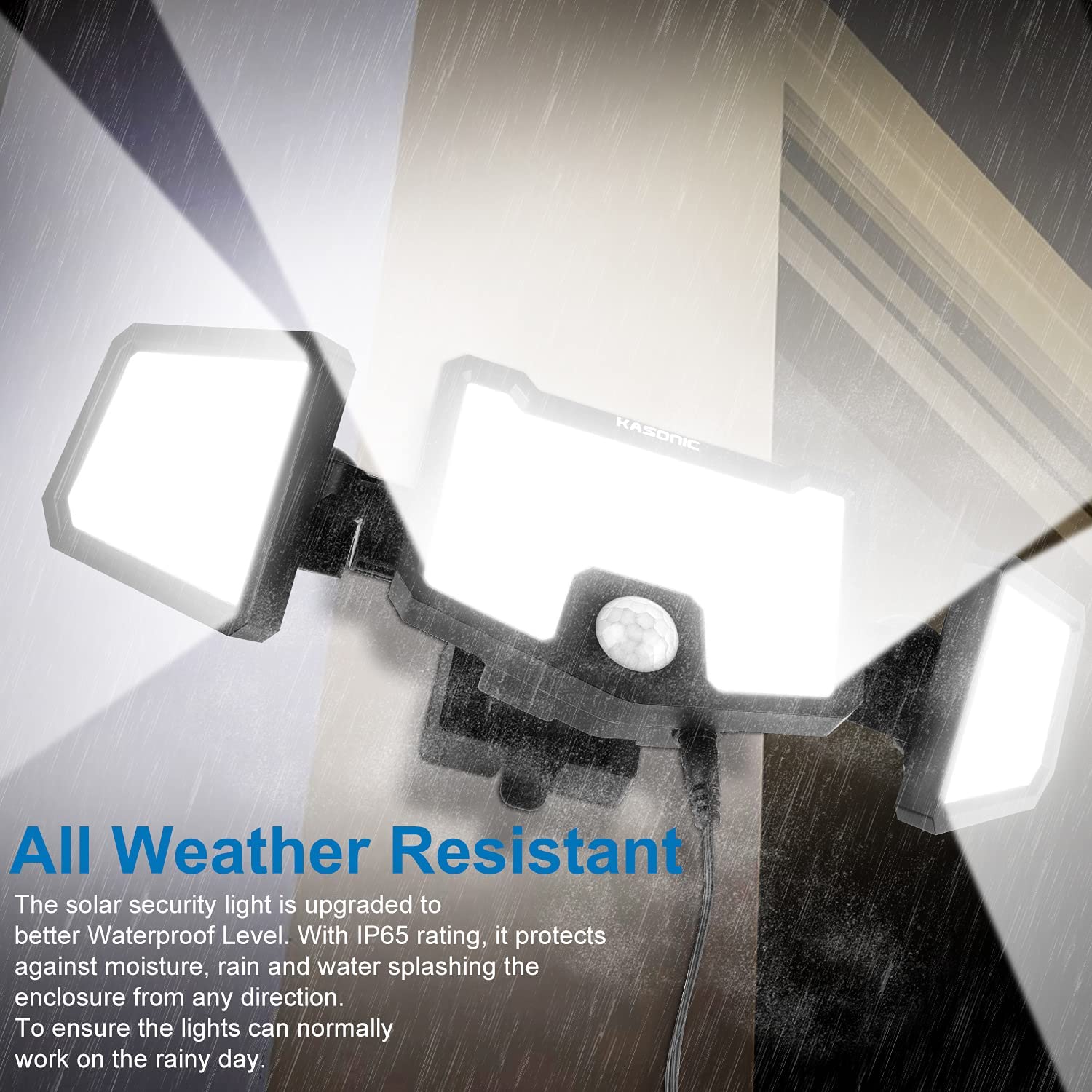 2 Pack， Security Solar Lights Outdoor， 2500LM LED 6500K Super Bright Motion Sensor with Remote， 15 feet Cable， Wide Angle， 3 Adjustable Heads， IP65 Waterproof， Flood Light， Daylight