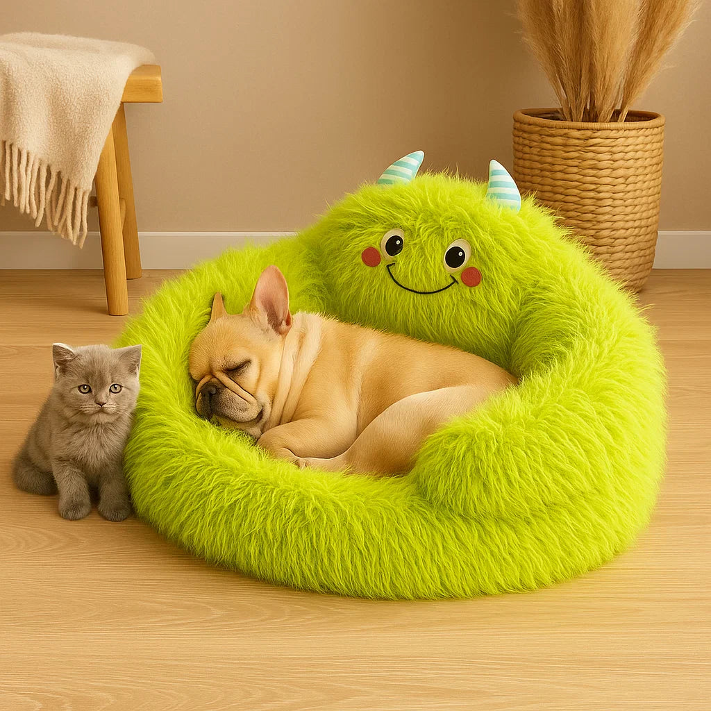 Funny Green Dog Cuddle Bed | Anti-Stress Plush Bed for Deep Relaxation