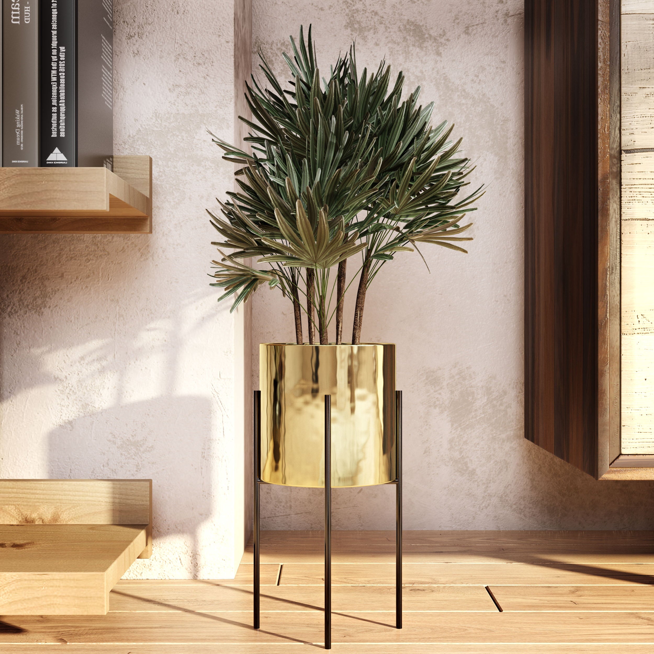 Lonnie Mid Century Ceramic Planter - Gold 13"H