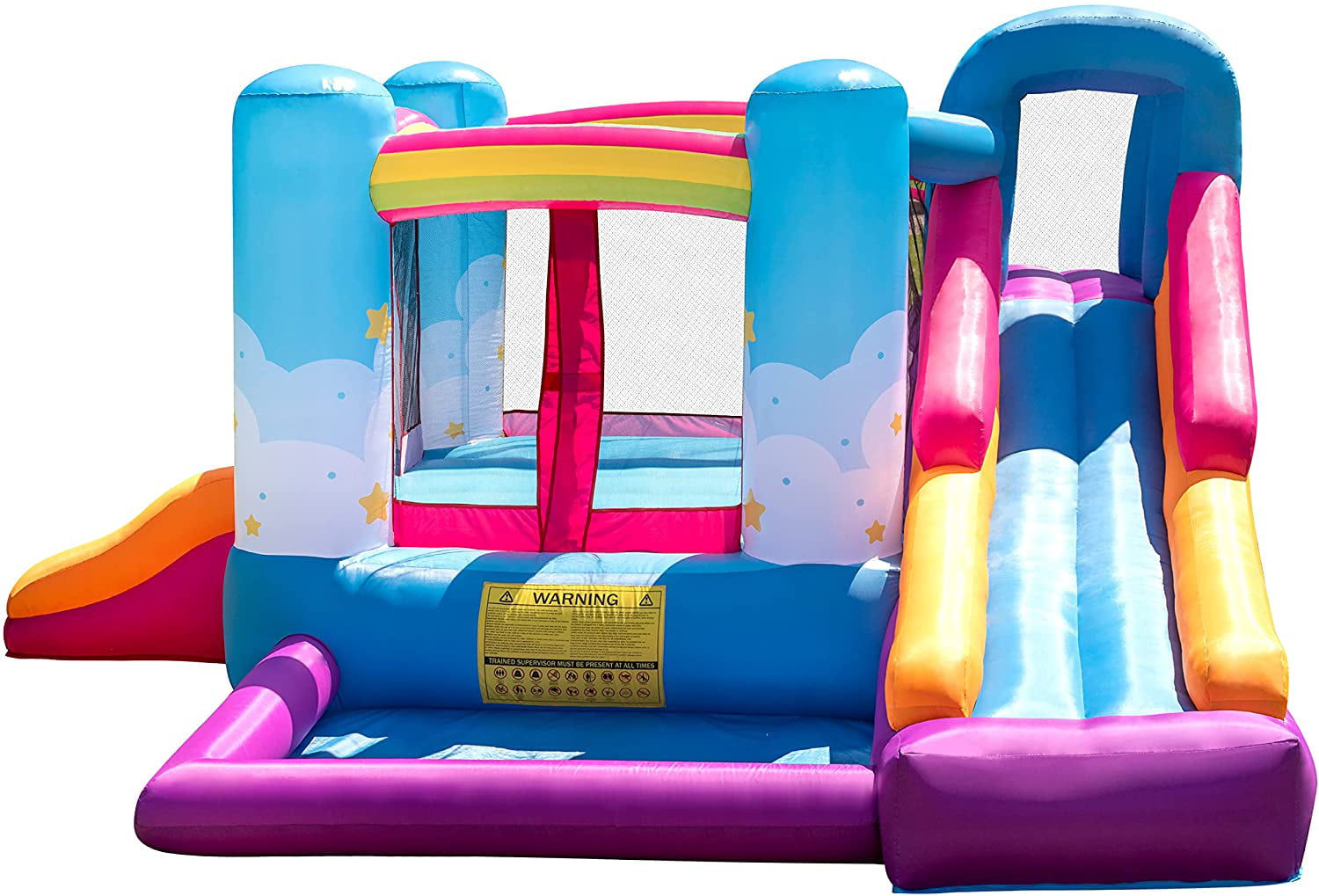 TURFEE Sky and Rainbow Inflatable Bounce House with Side Slide for Kids
