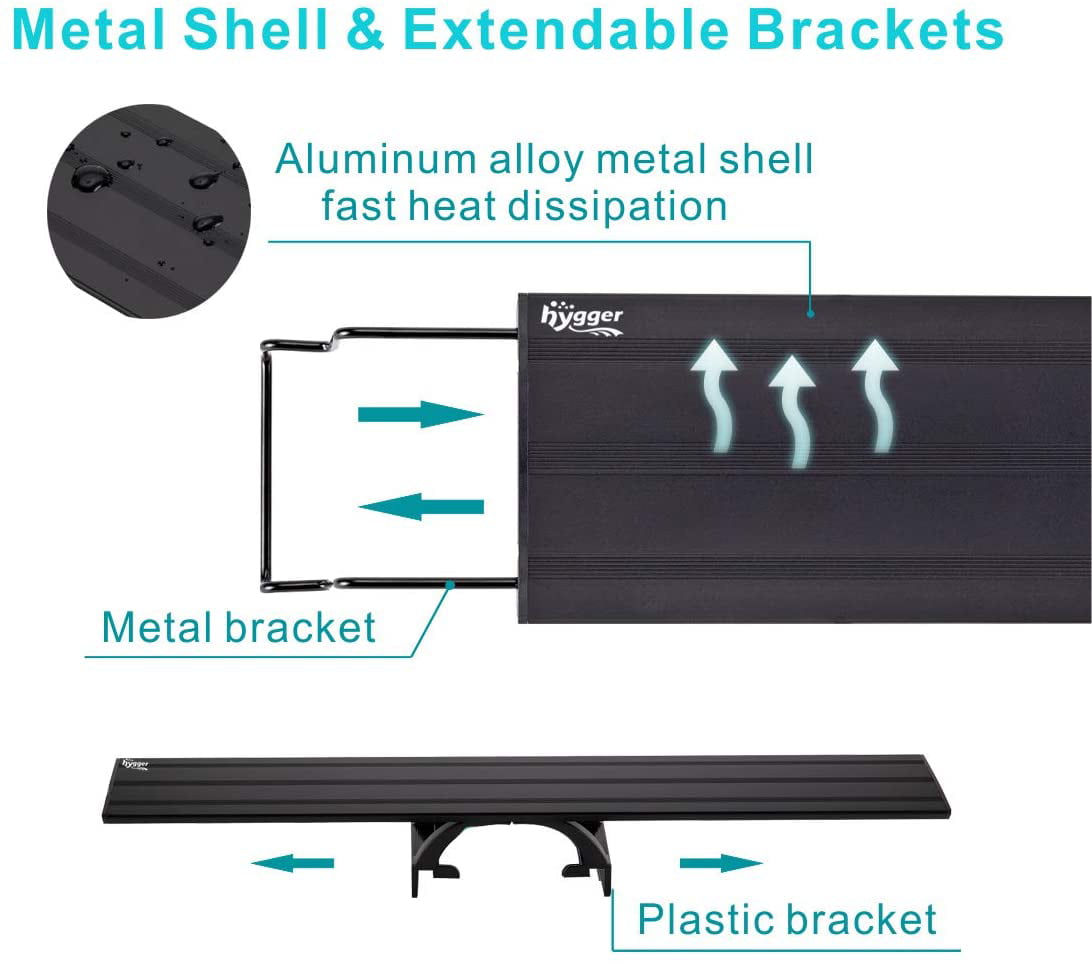 Maze Group 14W Full Spectrum Aquarium Light with Aluminum Alloy Shell Extendable Brackets， White Blue Red LEDs， External Controller， for Freshwater Fish Tank (18-24 inch)
