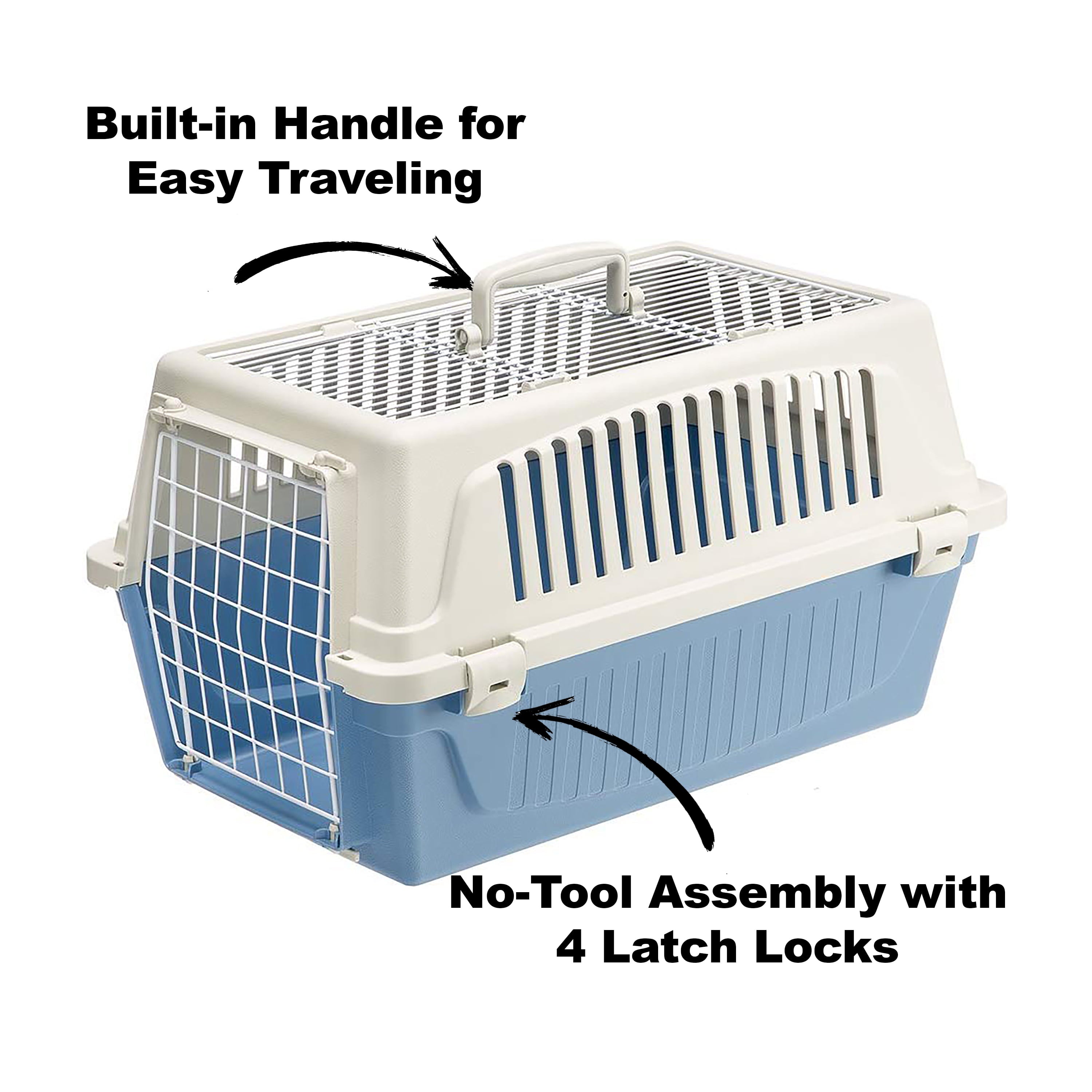 ATLAS Two Door Top Load Plastic Kennel and Pet Carrier， Blue 22-Inch