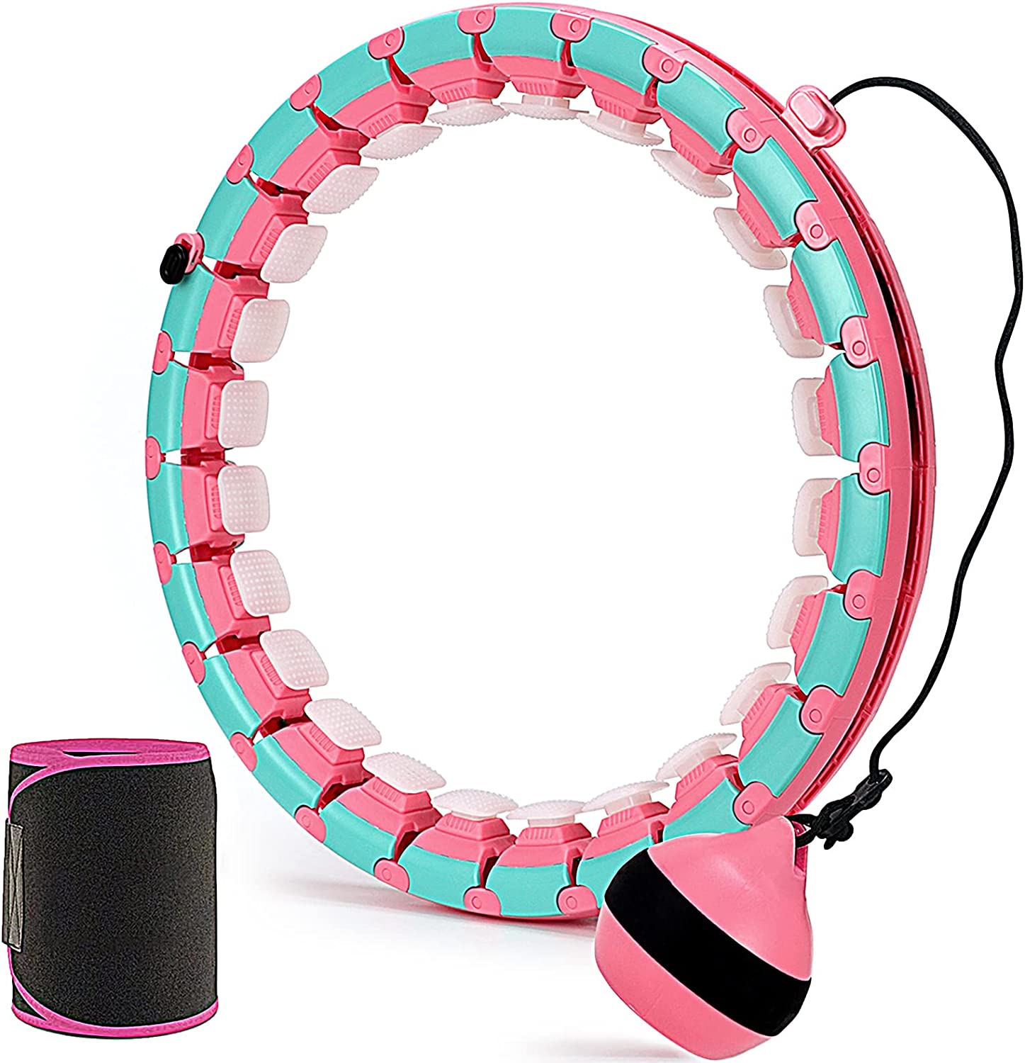 Weighted Smart Hoola Hoops Fitness for Adults Weight Loss， 24 Detachable Knots Hula Hoop Plus Size， 2 in 1 Waist Trainers Adomen Message Great for Adults and Kids