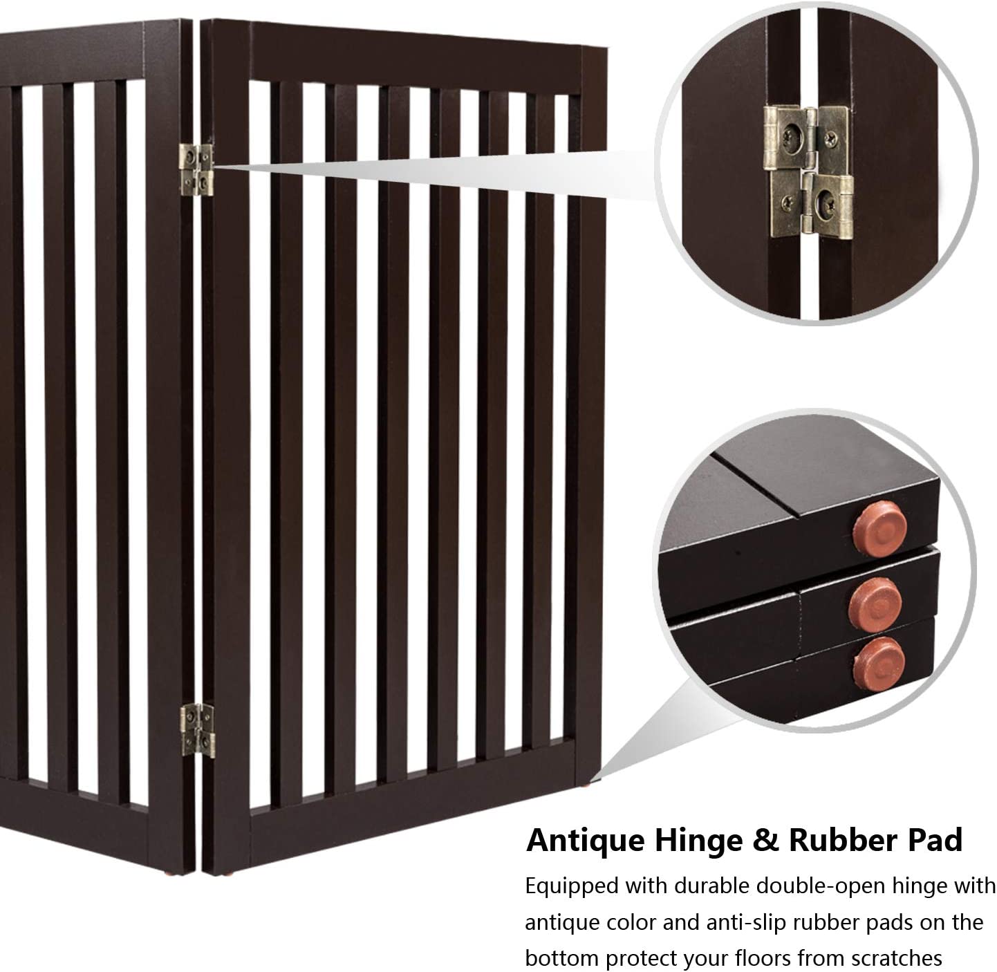 VINGLI Configurable Wood Dog Gate 4 Panel Freestanding Foldable Kitty Pet Puppy Doggy Gate Indoor Doorway Stairs | Fully Assembled | Expands Up to 82.9