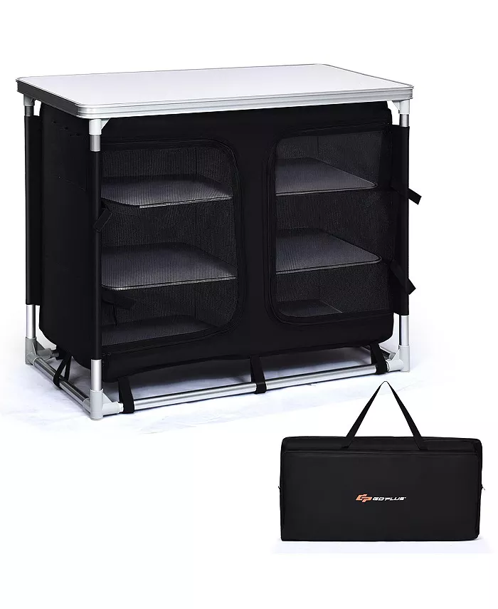 Costway Portable BBQ Aluminum Camping Table Kitchen Cook Station