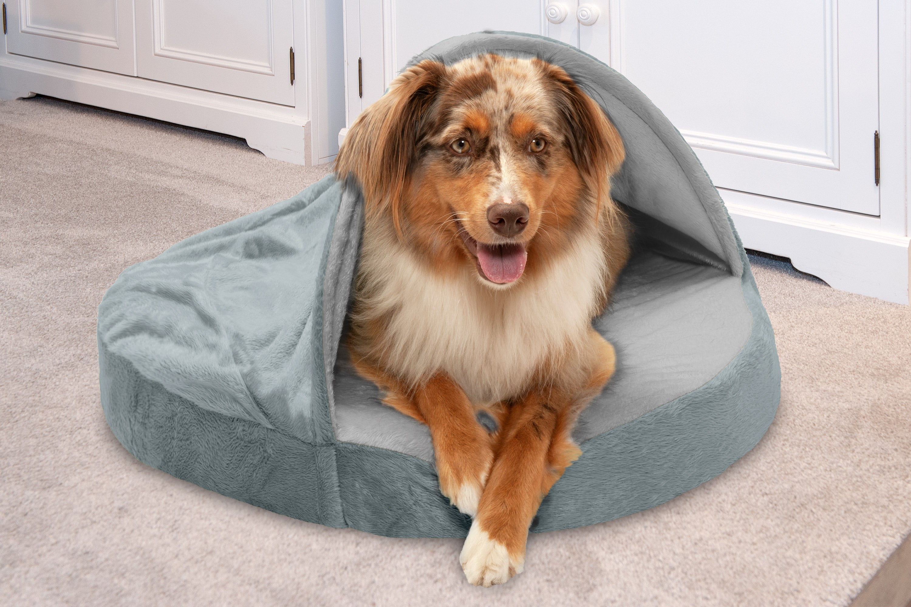 FurHaven Pet Dog Bed | Orthopedic Microvelvet Snuggery Burrow Pet Bed for Dogs and Cats， Gray， 26-Inch