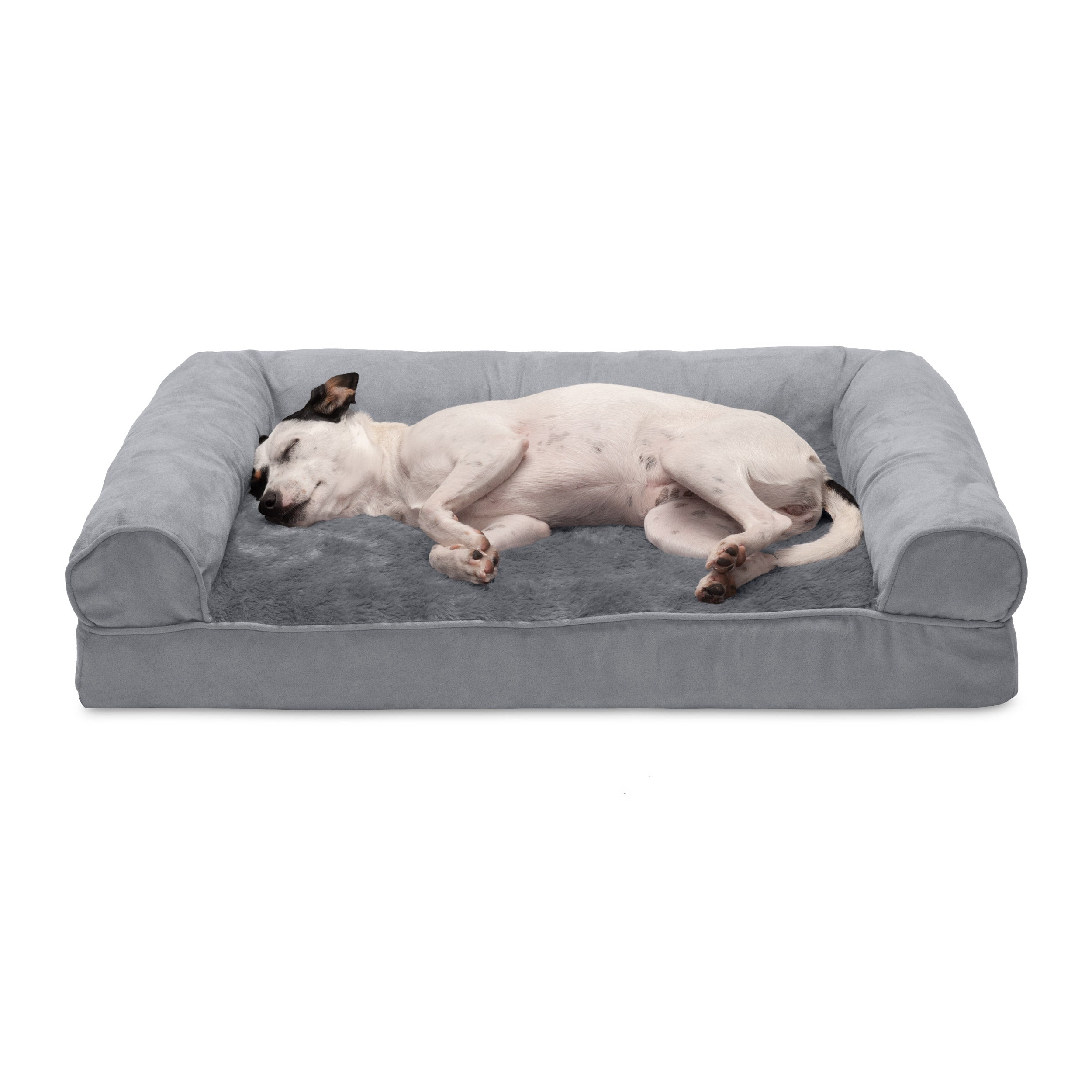 FurHaven Pet Products | Full Support Orthopedic Plush and Suede Sofa-Style Pet Bed for Dogs and Cats， Gray， Medium