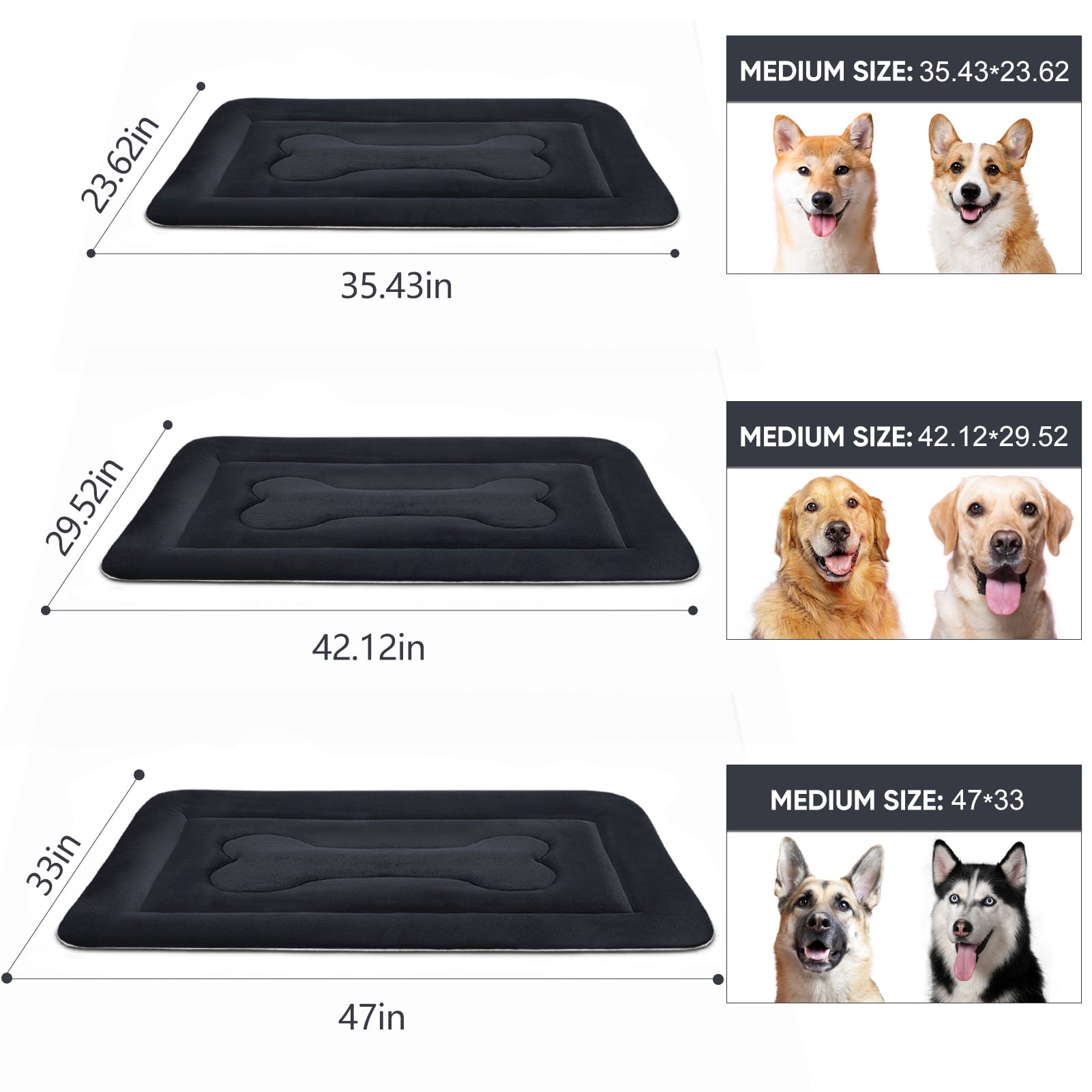 PROCIPE Dog Beds for Medium Dogs 36in Anti-Slip Washable Soft Kennel Pads Dark Grey