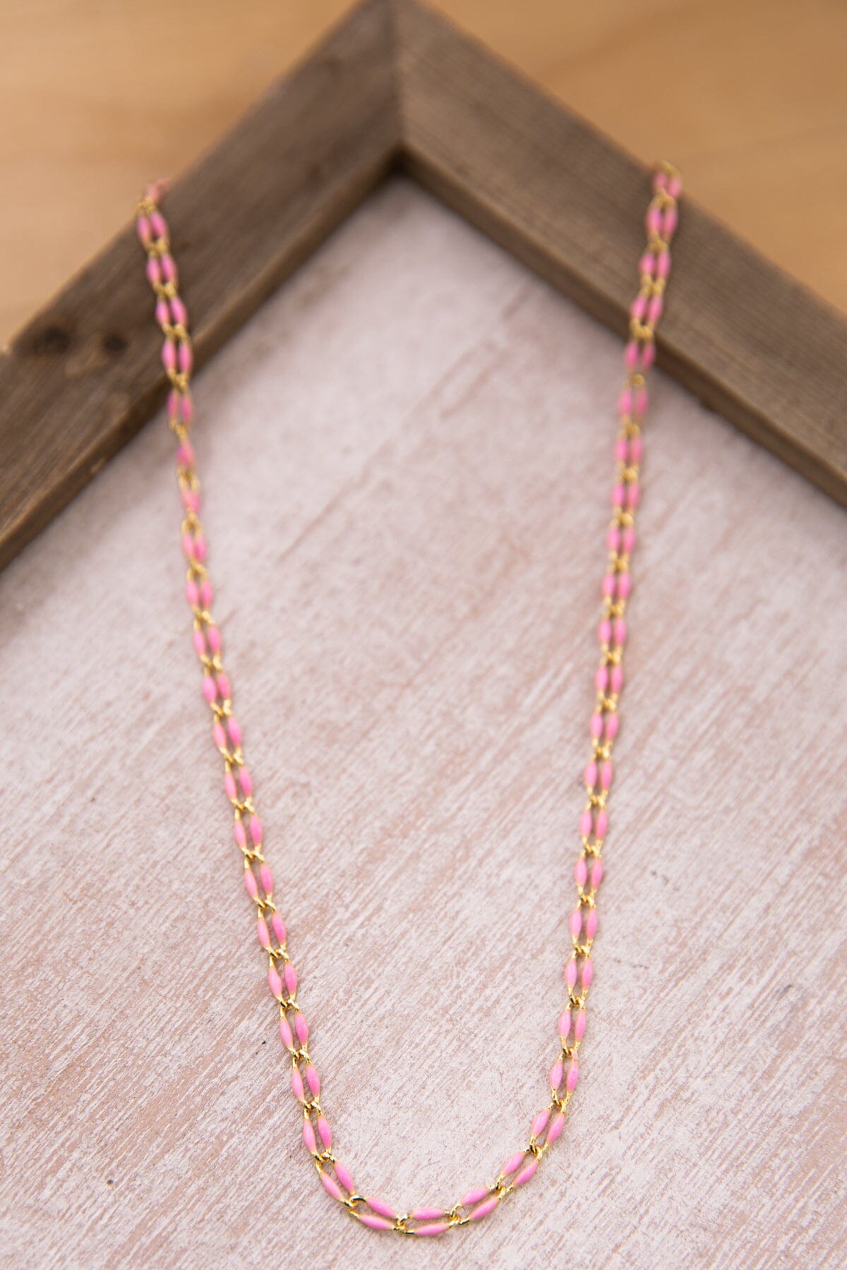 Gold and Pink Enamel Chain Necklace