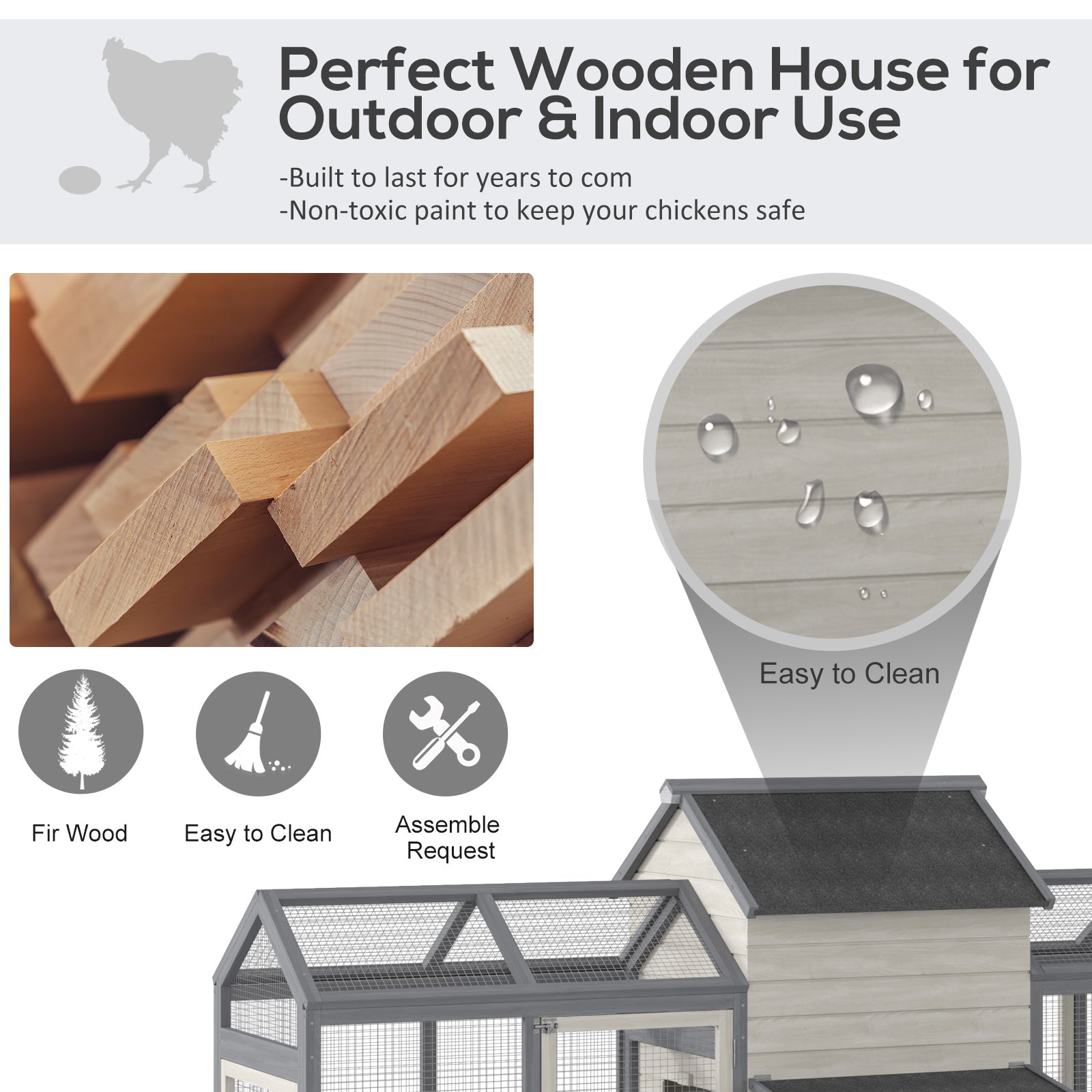 PawHut Solid Wood Deluxe Outdoor Chicken Coop w/ Custom Double Run and Nesting Box