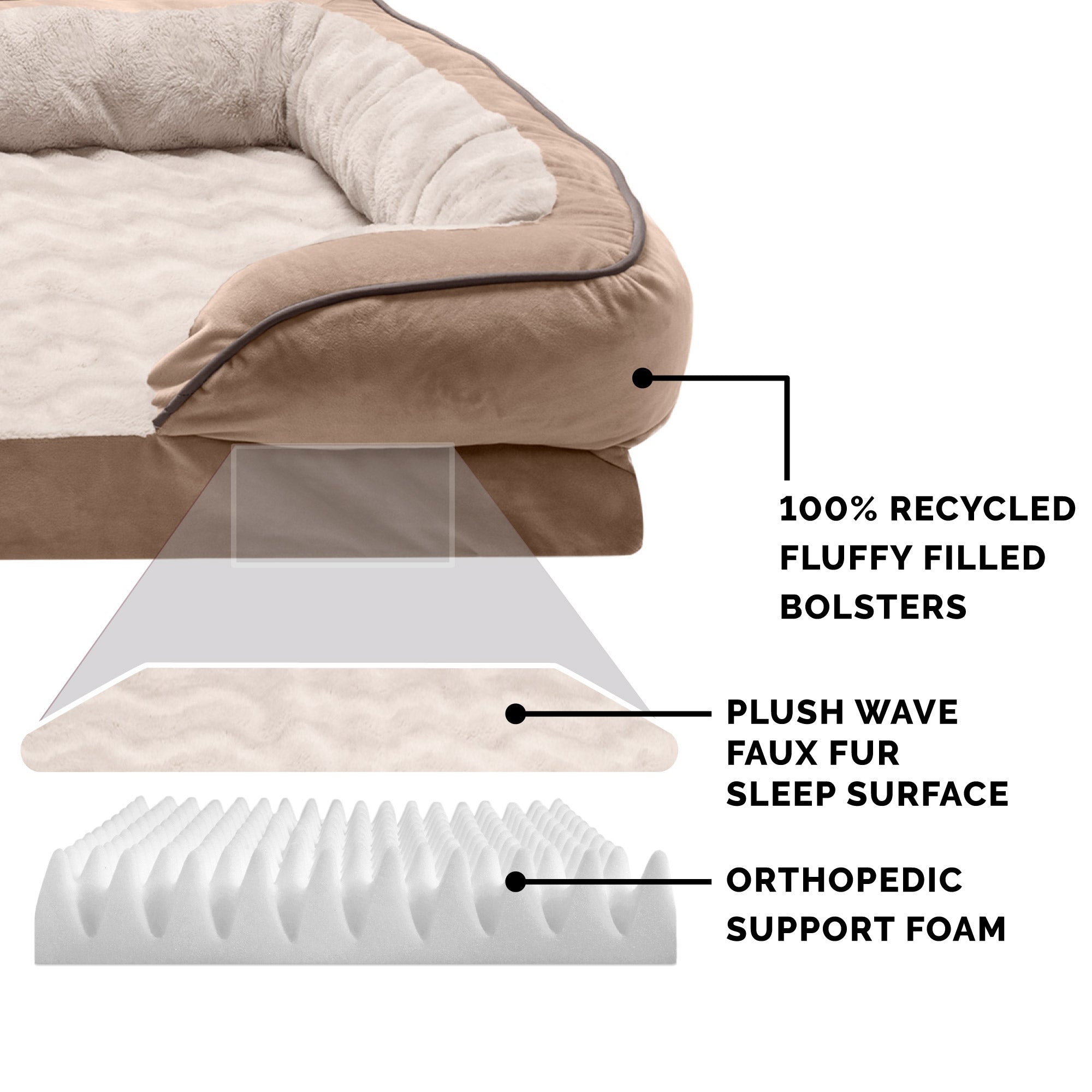 FurHaven Pet Products | Convolute Orthopedic Perfect Comfort Velvet Waves Sofa-Style Couch Pet Bed for Dogs and Cats， Brownstone， Large